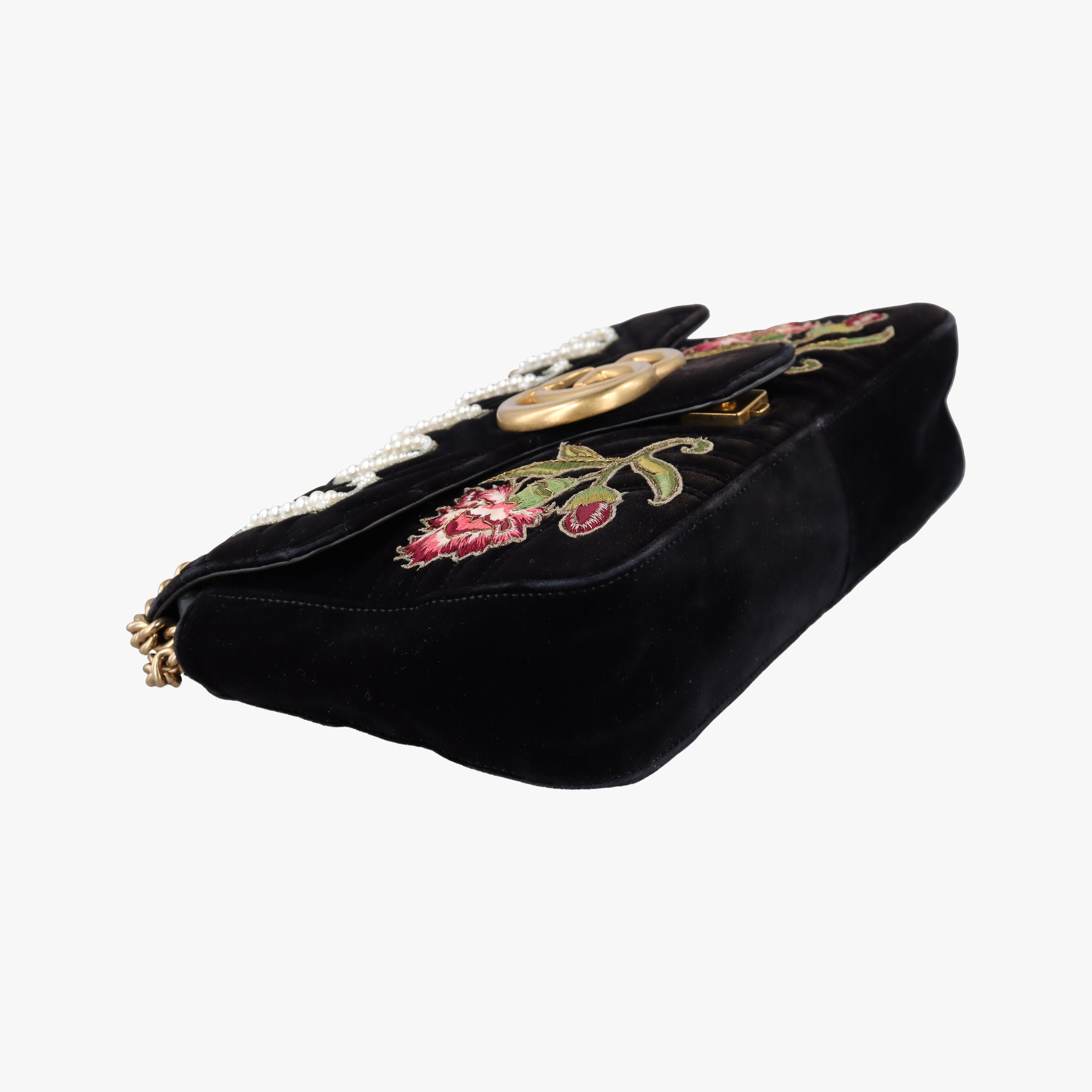 Pre-owned Gucci GG Marmont Black×multicolor velour 443496 shoulderbag | stylenewstar