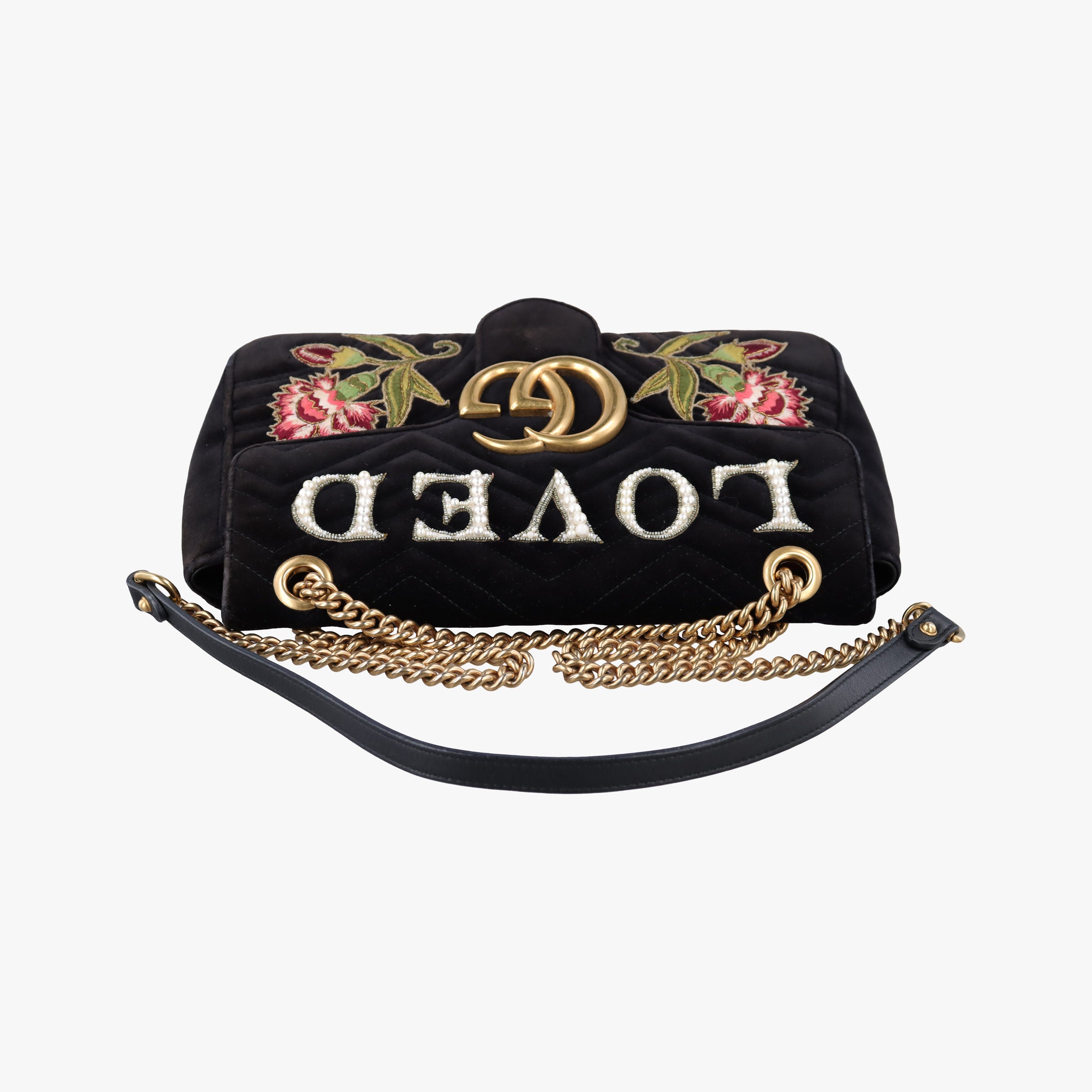 Pre-owned Gucci GG Marmont Black×multicolor velour 443496 shoulderbag | stylenewstar