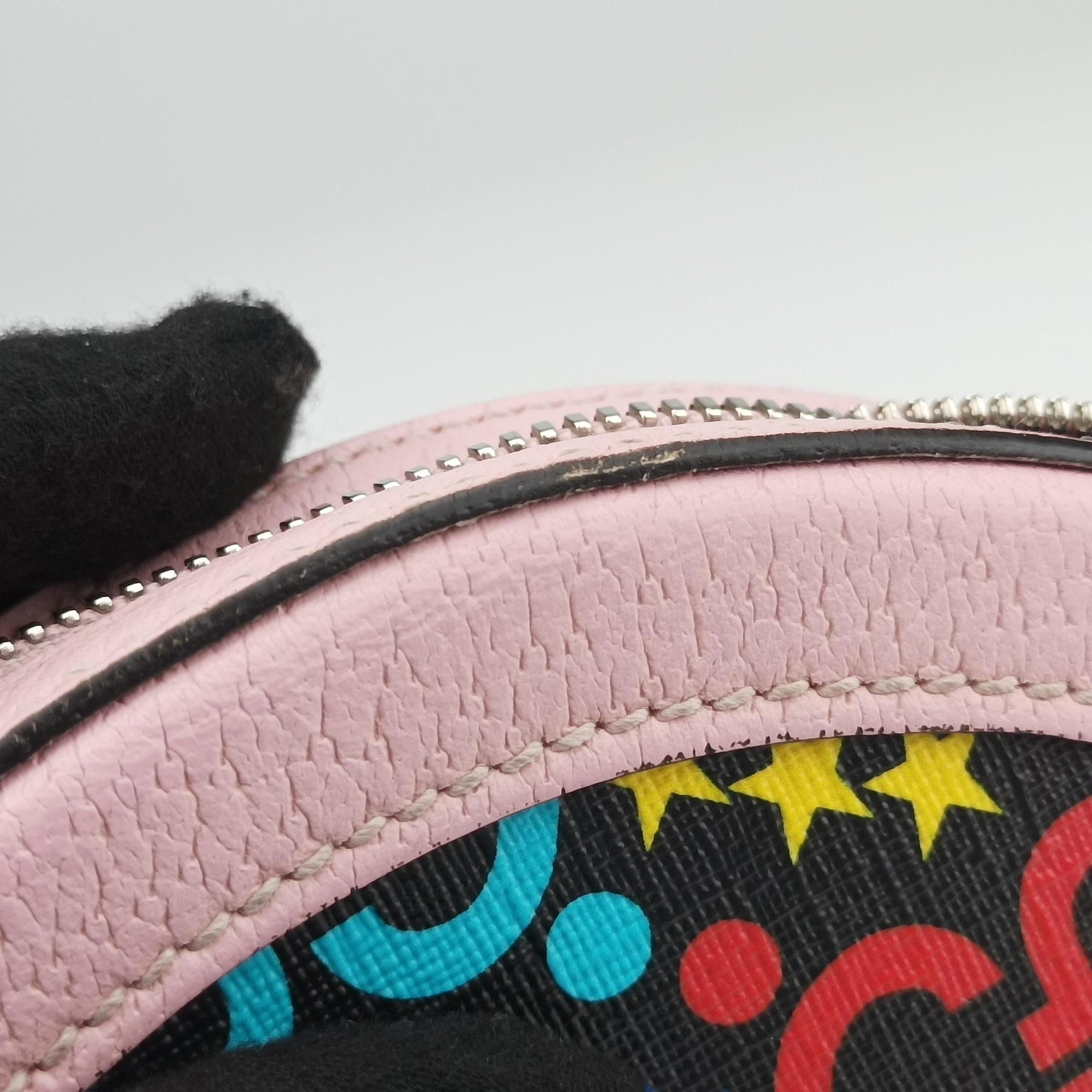 Pre-owned Gucci DISNEY Collaboration Mickey Mouse Pink×Black×Multicolor PVC coated canvas 603938 shoulderbag | stylenewstar