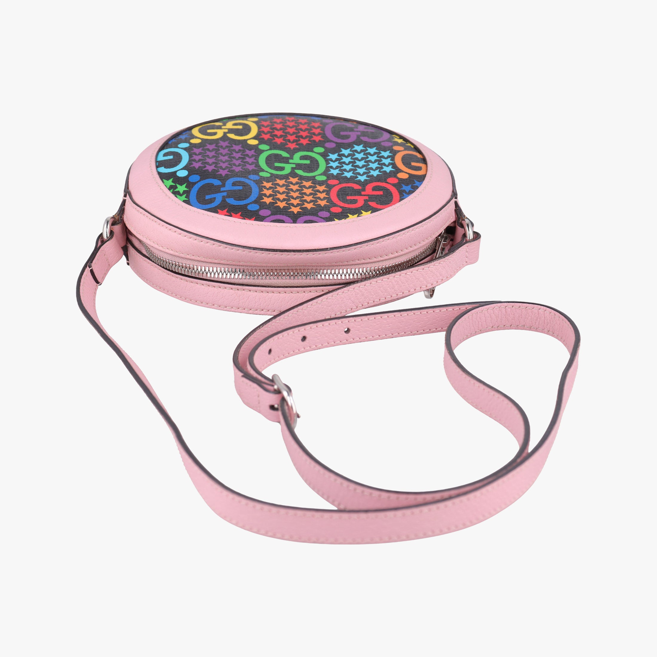 Pre-owned Gucci DISNEY Collaboration Mickey Mouse Pink×Black×Multicolor PVC coated canvas 603938 shoulderbag | stylenewstar