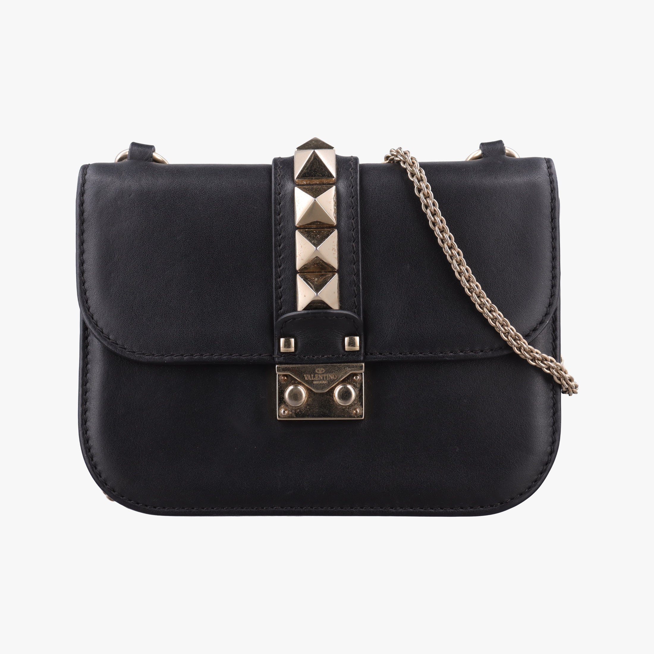 Pre-owned Valentino Rockstud Glam Lock Black Leather  shoulderbag | stylenewstar