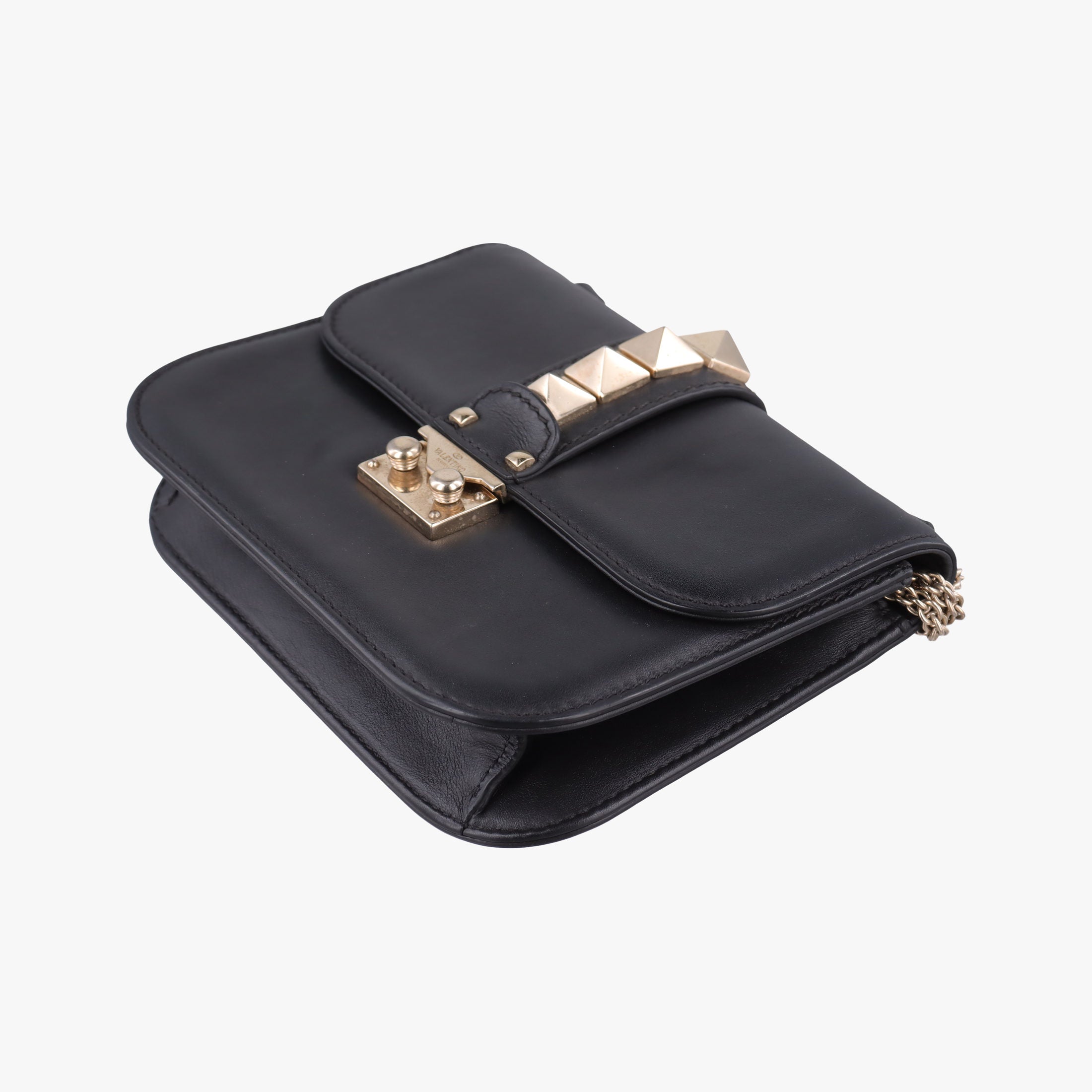 Pre-owned Valentino Rockstud Glam Lock Black Leather  shoulderbag | stylenewstar