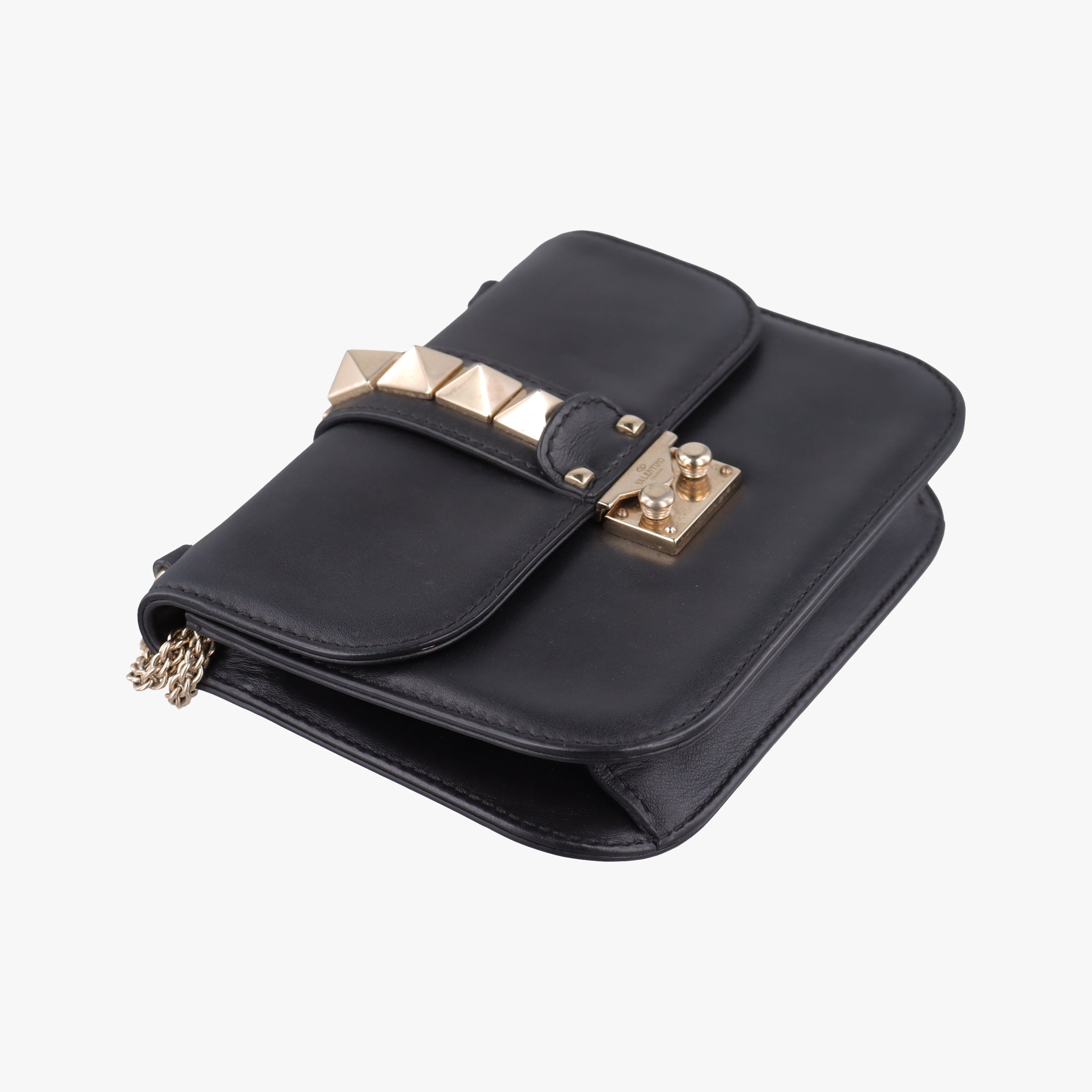 Pre-owned Valentino Rockstud Glam Lock Black Leather  shoulderbag | stylenewstar