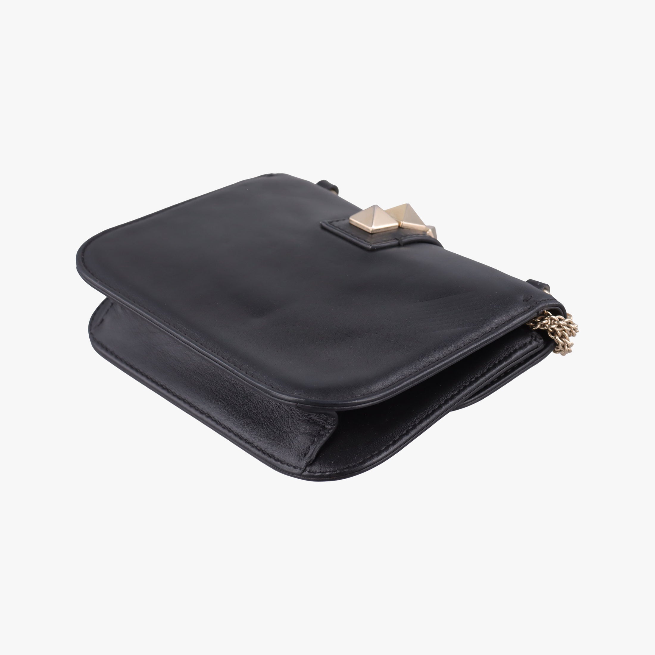 Pre-owned Valentino Rockstud Glam Lock Black Leather  shoulderbag | stylenewstar
