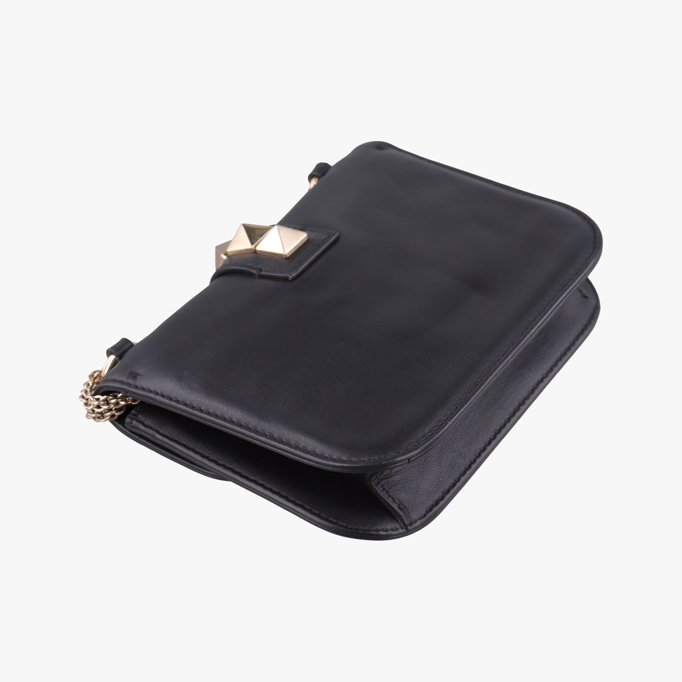 Pre-owned Valentino Rockstud Glam Lock Black Leather  shoulderbag | stylenewstar