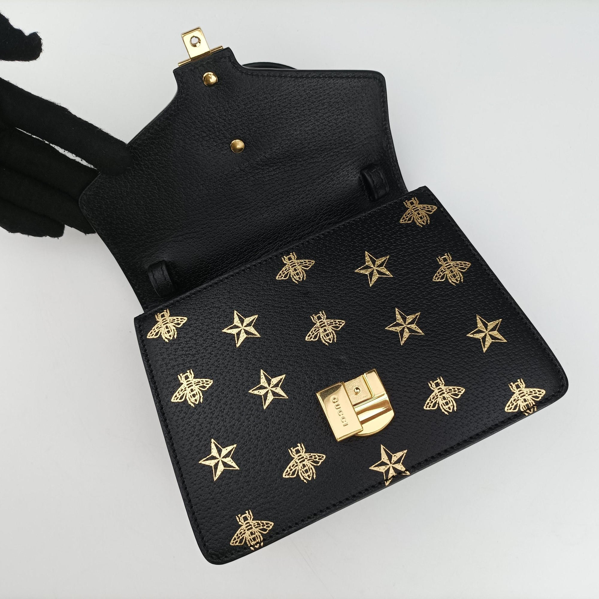 Pre-owned Gucci Sylvie Black×Multi Leather 470270 shoulderbag | stylenewstar