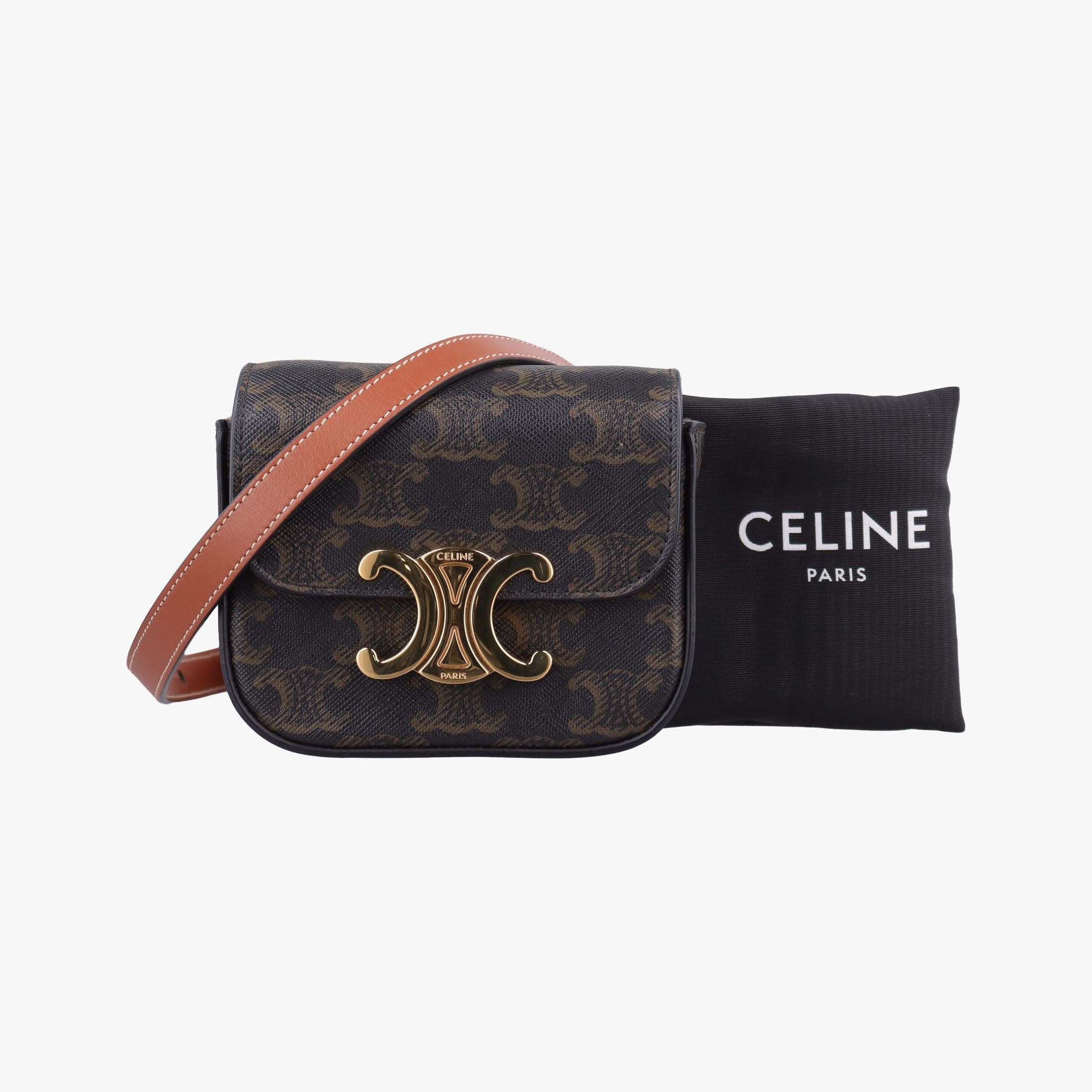 Pre-owned Celine Mini Triomphe Brown PVC coated canvas  shoulderbag | stylenewstar