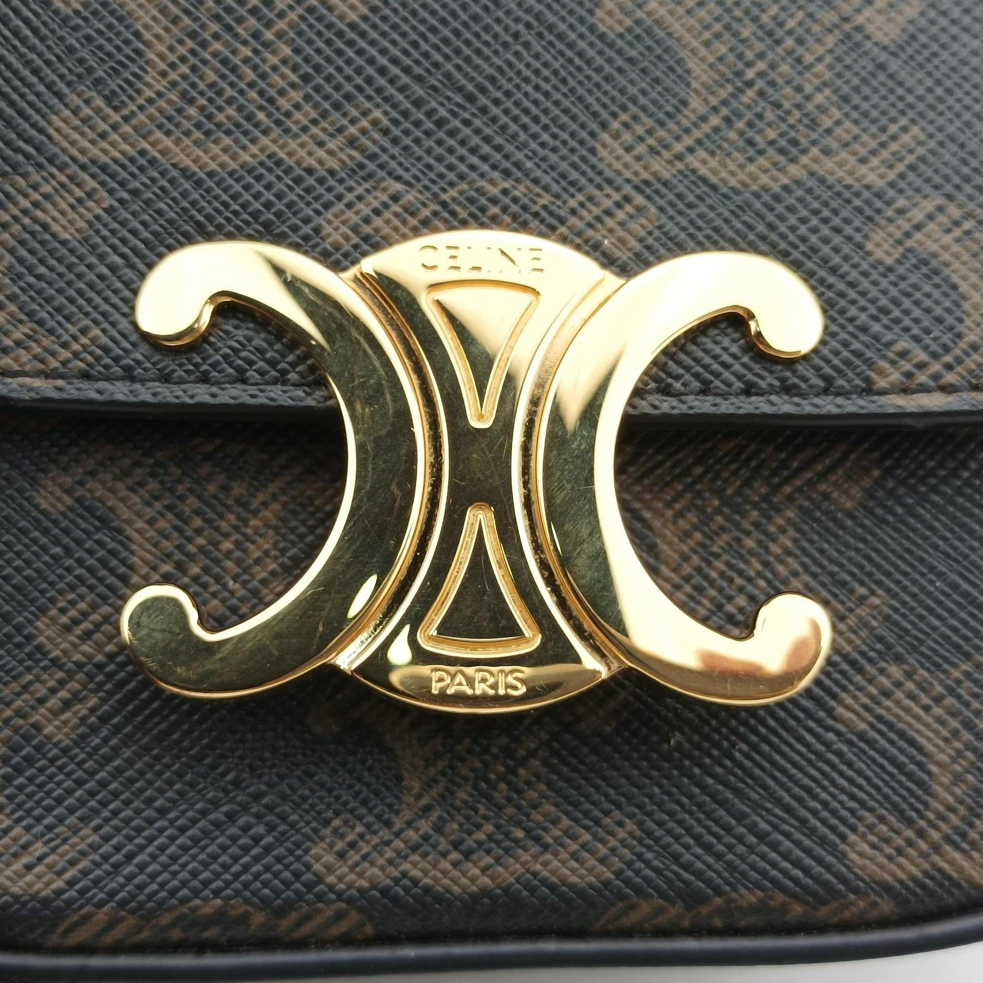 Pre-owned Celine Mini Triomphe Brown PVC coated canvas  shoulderbag | stylenewstar