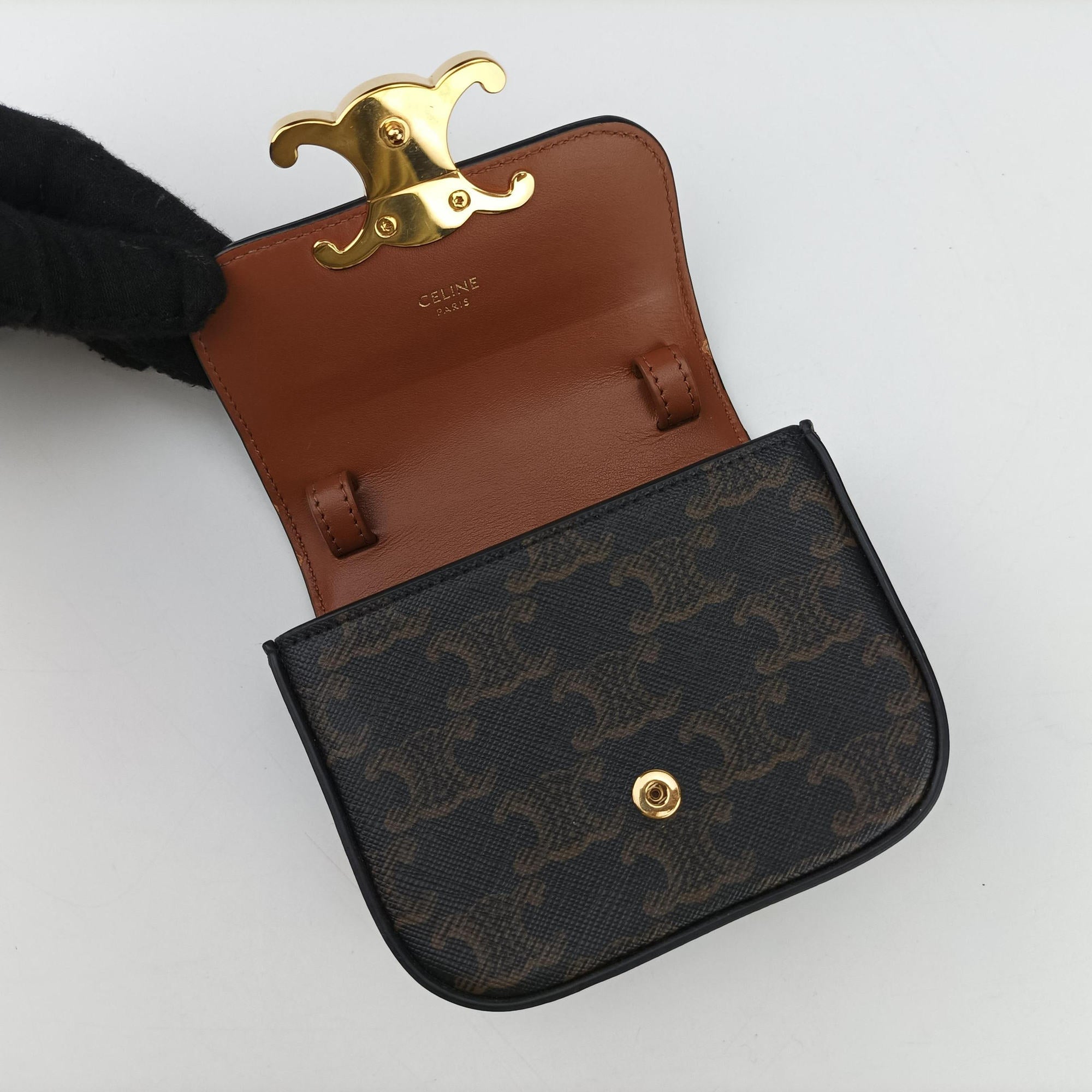 Pre-owned Celine Mini Triomphe Brown PVC coated canvas  shoulderbag | stylenewstar