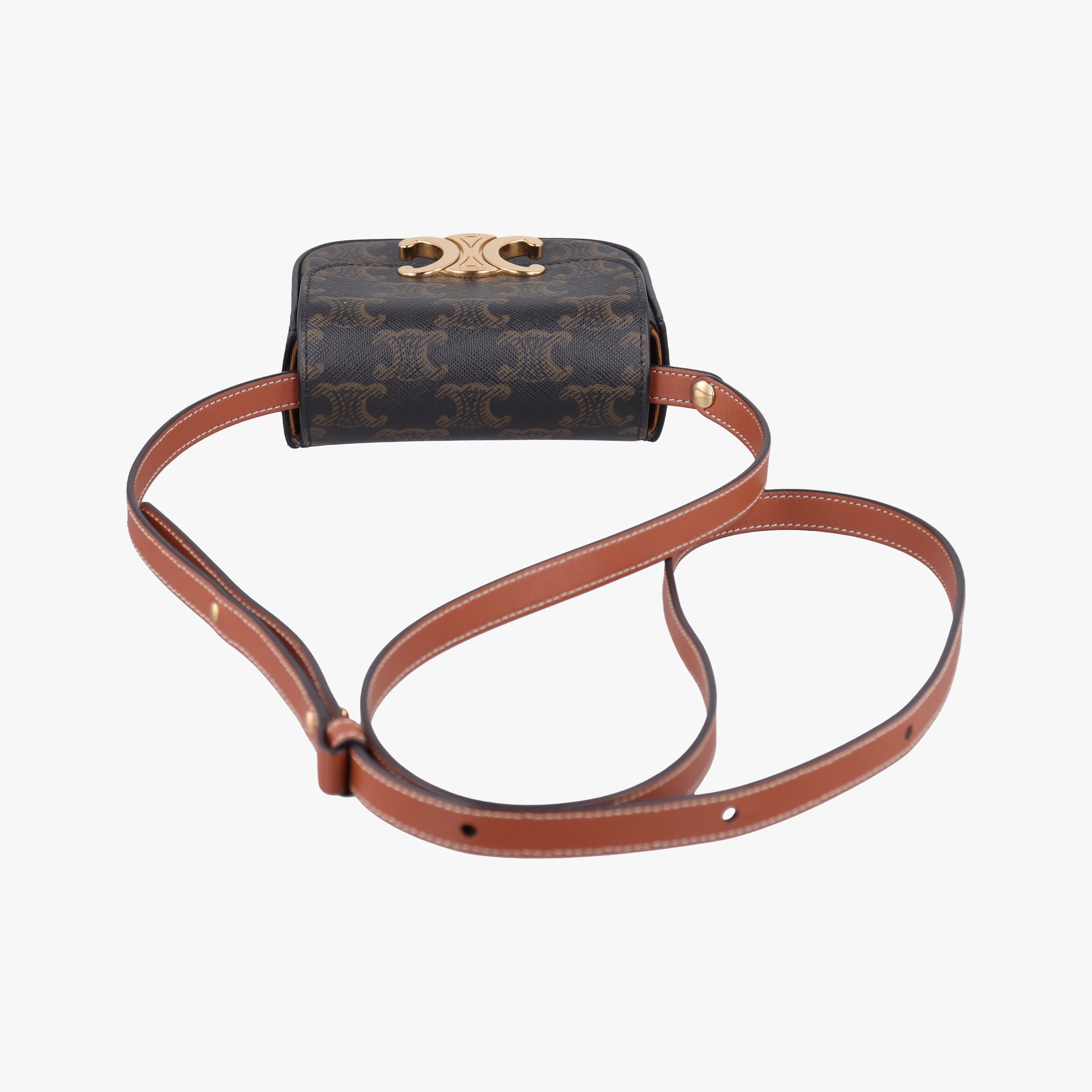Pre-owned Celine Mini Triomphe Brown PVC coated canvas  shoulderbag | stylenewstar