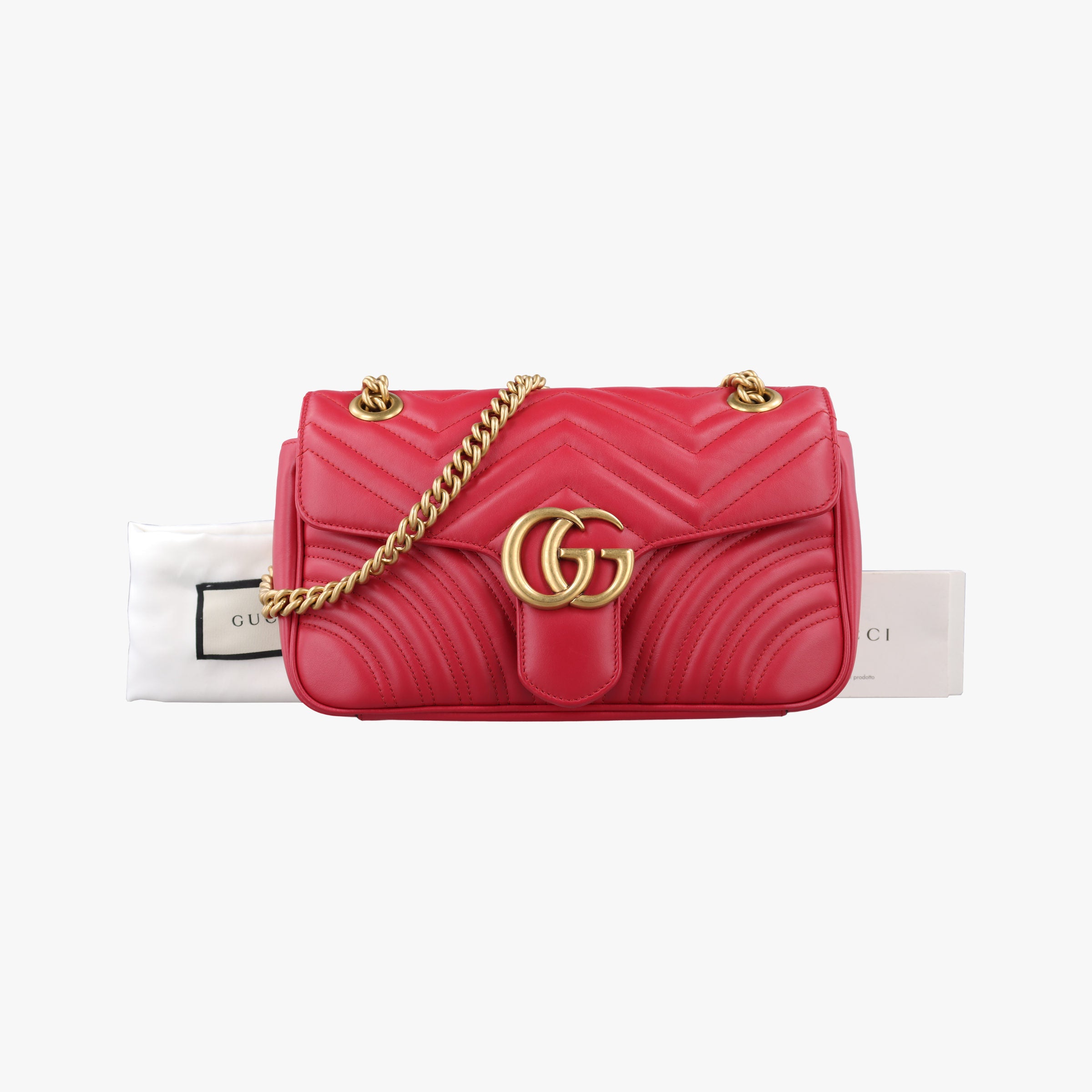 Pre-owned Gucci GG Marmont Red Leather 443497 shoulderbag | stylenewstar
