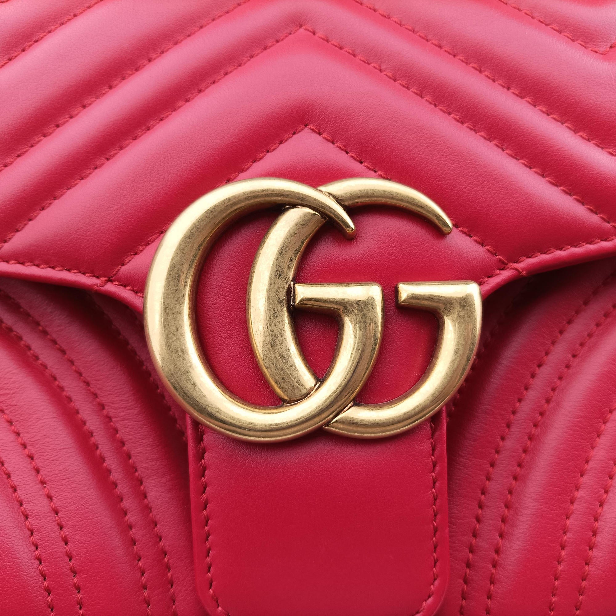 Pre-owned Gucci GG Marmont Red Leather 443497 shoulderbag | stylenewstar