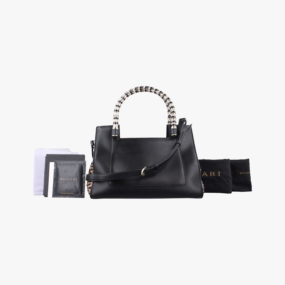 Pre-owned Bvlgari Serpenti Scaglie Black × Leopard Pattern Pony × Leather  shoulderbag | stylenewstar
