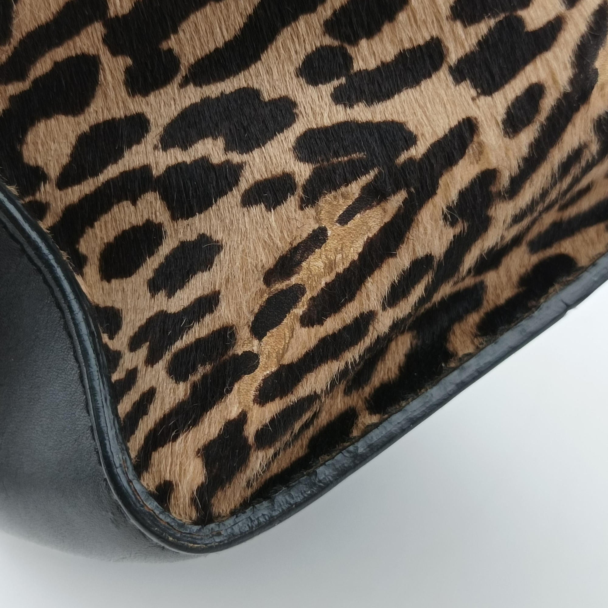 Pre-owned Bvlgari Serpenti Scaglie Black × Leopard Pattern Pony × Leather  shoulderbag | stylenewstar