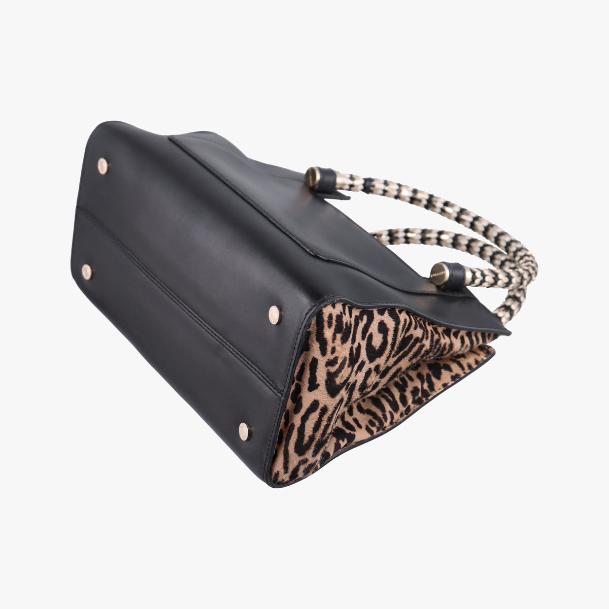 Pre-owned Bvlgari Serpenti Scaglie Black × Leopard Pattern Pony × Leather  shoulderbag | stylenewstar