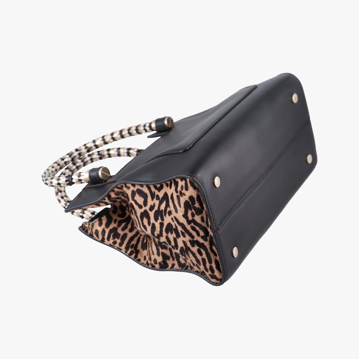 Pre-owned Bvlgari Serpenti Scaglie Black × Leopard Pattern Pony × Leather  shoulderbag | stylenewstar