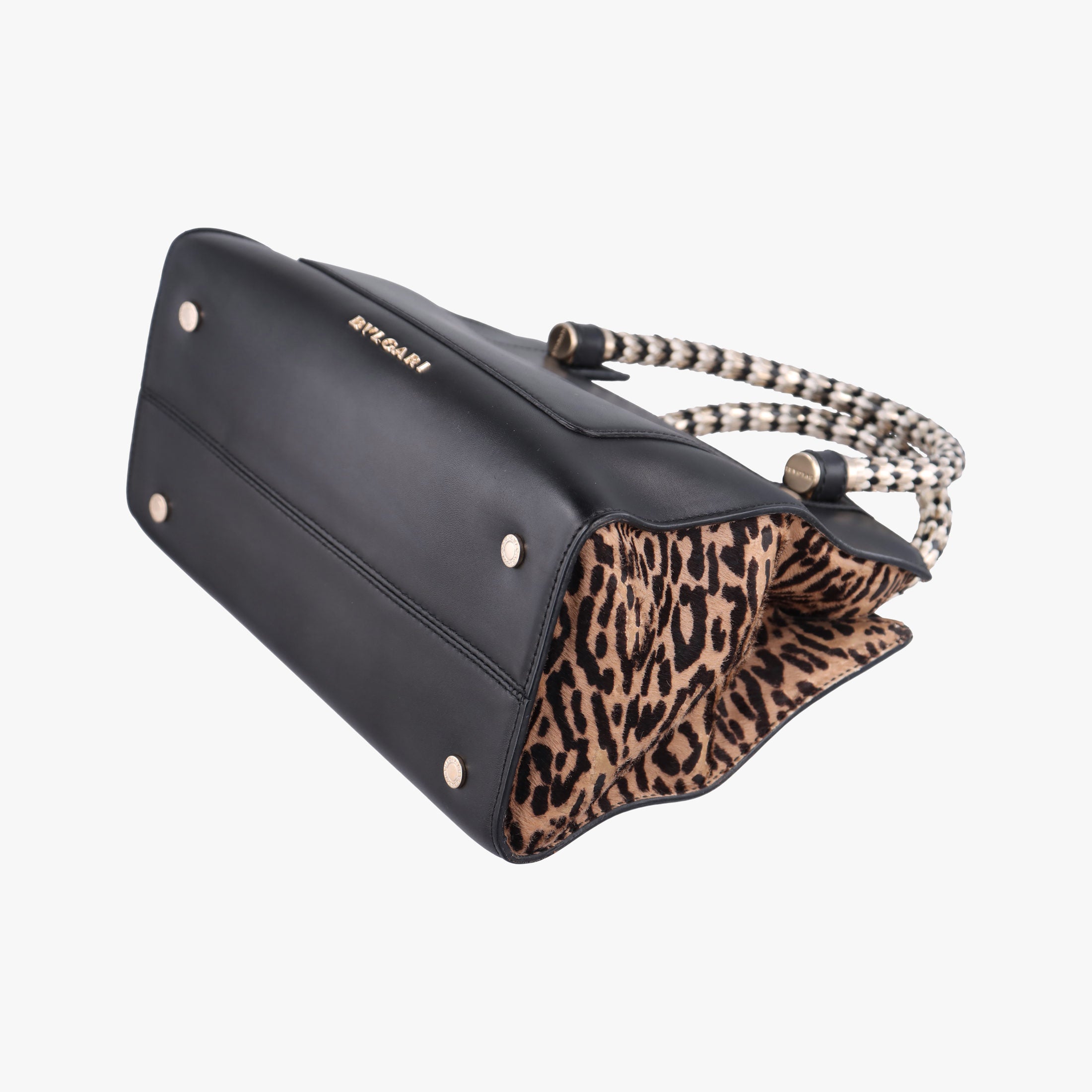 Pre-owned Bvlgari Serpenti Scaglie Black × Leopard Pattern Pony × Leather  shoulderbag | stylenewstar