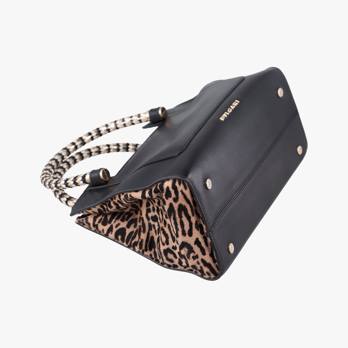 Pre-owned Bvlgari Serpenti Scaglie Black × Leopard Pattern Pony × Leather  shoulderbag | stylenewstar