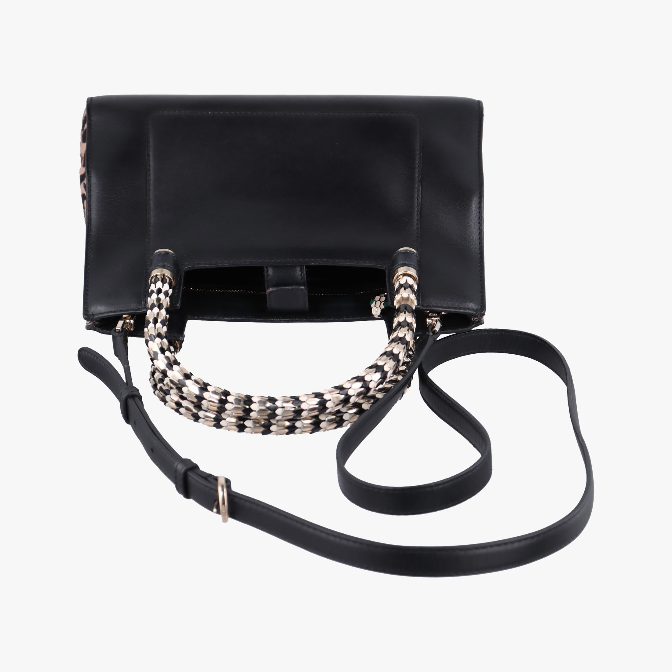 Pre-owned Bvlgari Serpenti Scaglie Black × Leopard Pattern Pony × Leather  shoulderbag | stylenewstar