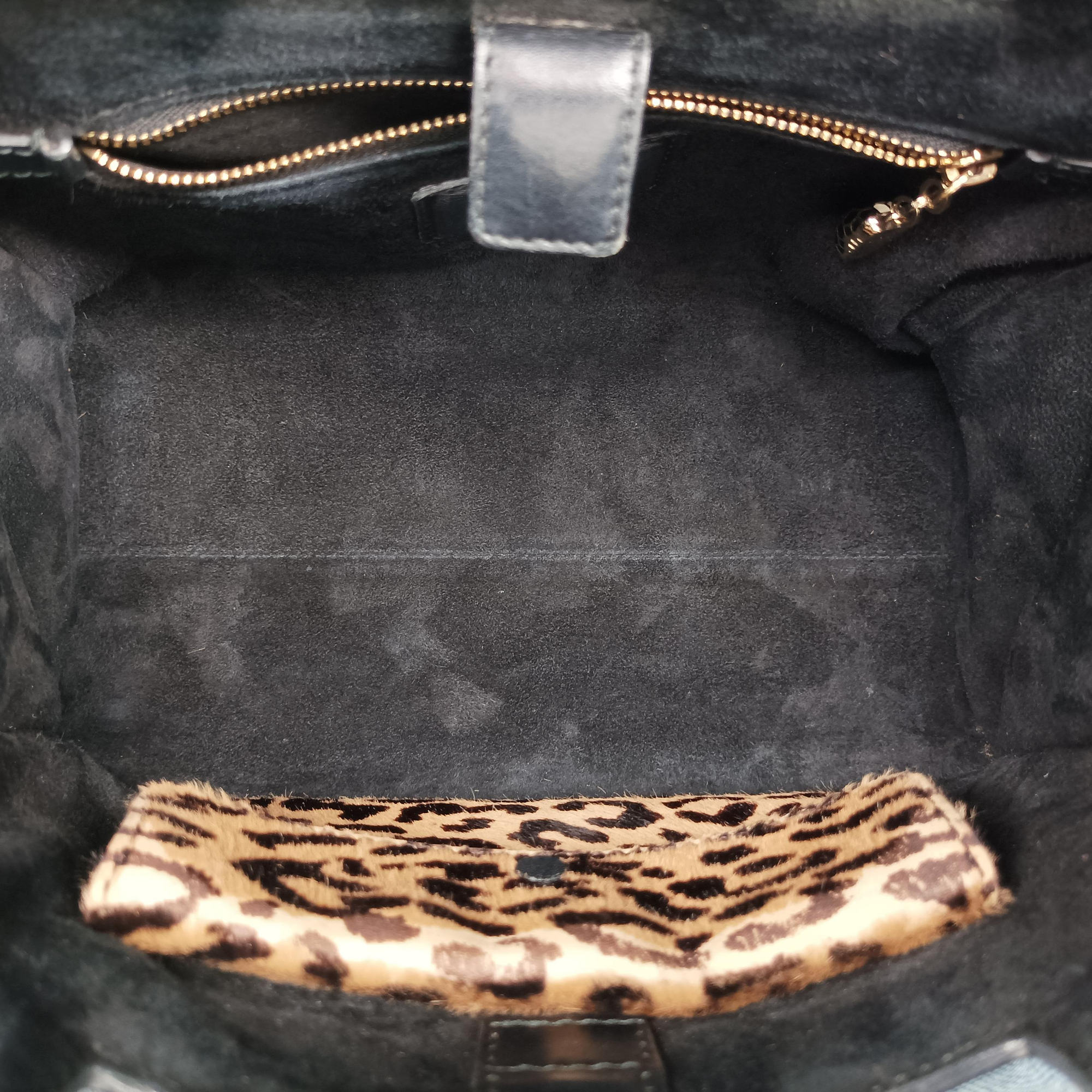 Pre-owned Bvlgari Serpenti Scaglie Black × Leopard Pattern Pony × Leather  shoulderbag | stylenewstar