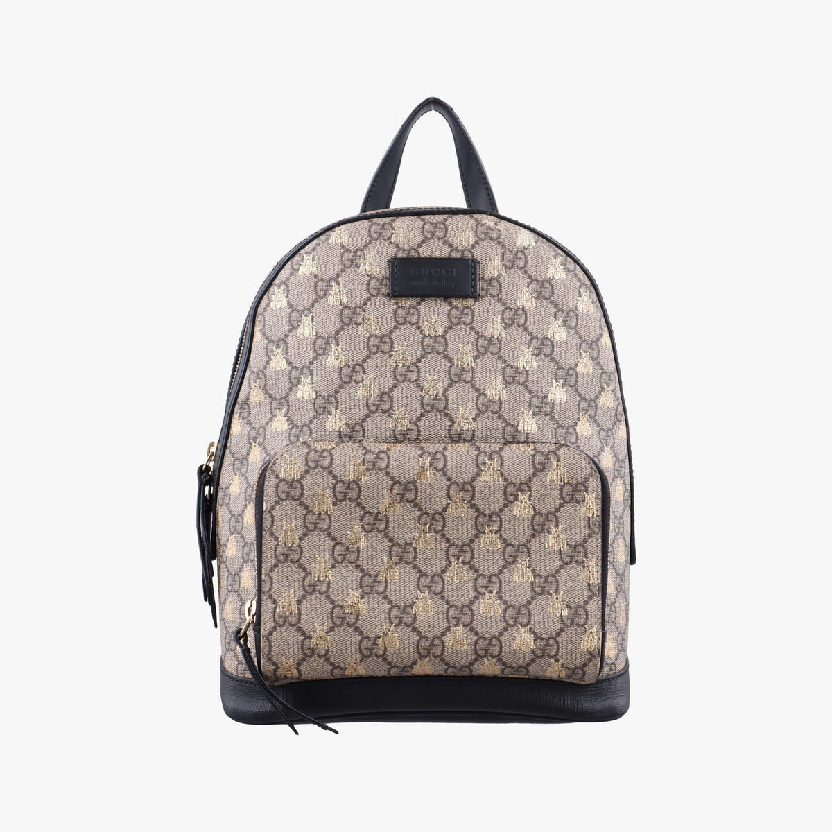 Pre-owned Gucci Bee GG Supreme beige×black PVC coated canvas×leather 427042 backpack/rucksack | stylenewstar
