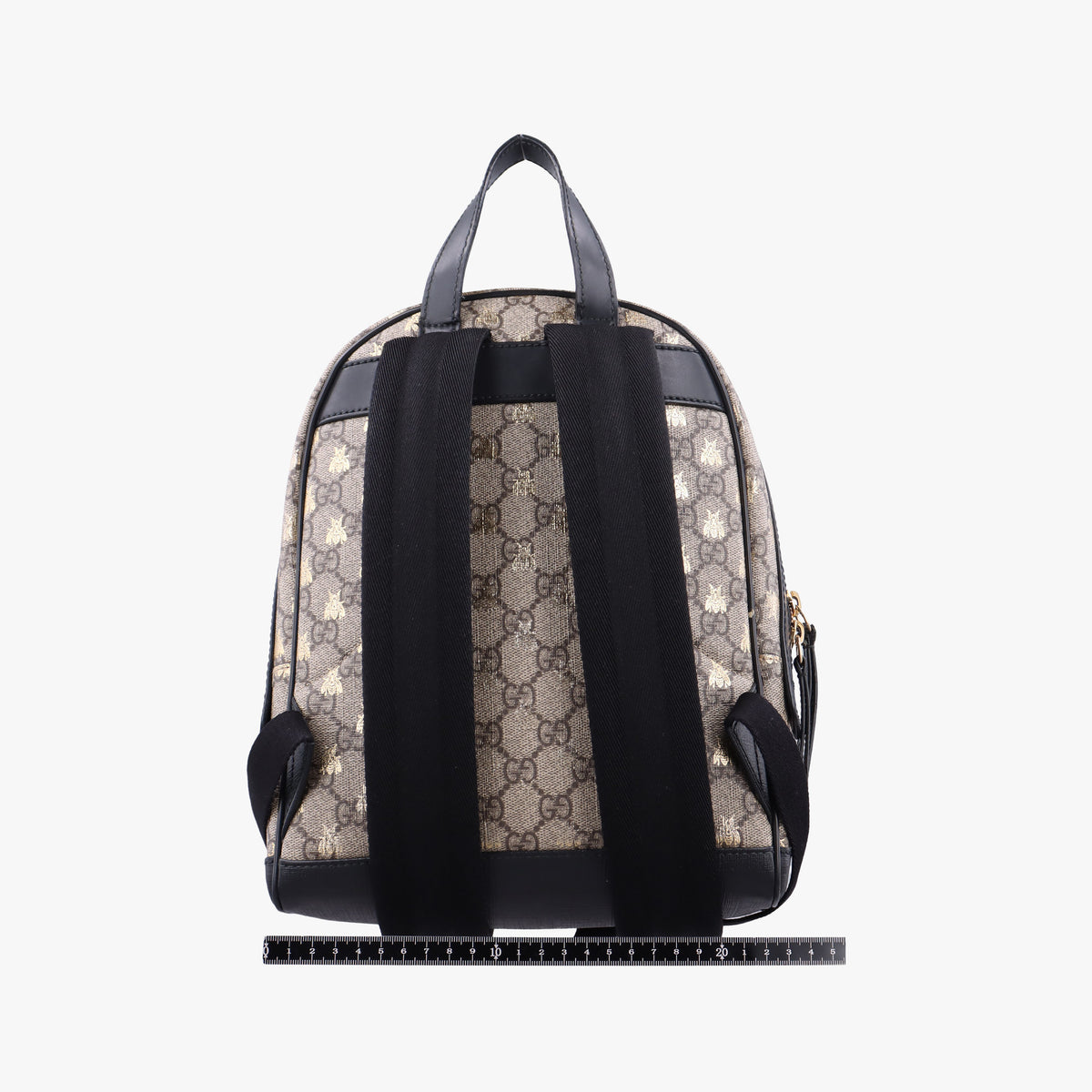 Pre-owned Gucci Bee GG Supreme beige×black PVC coated canvas×leather 427042 backpack/rucksack | stylenewstar