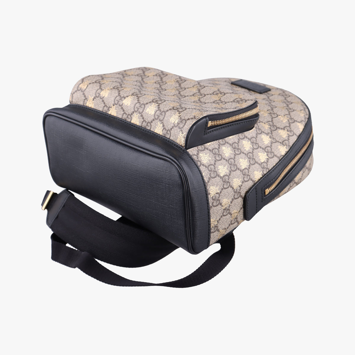 Pre-owned Gucci Bee GG Supreme beige×black PVC coated canvas×leather 427042 backpack/rucksack | stylenewstar