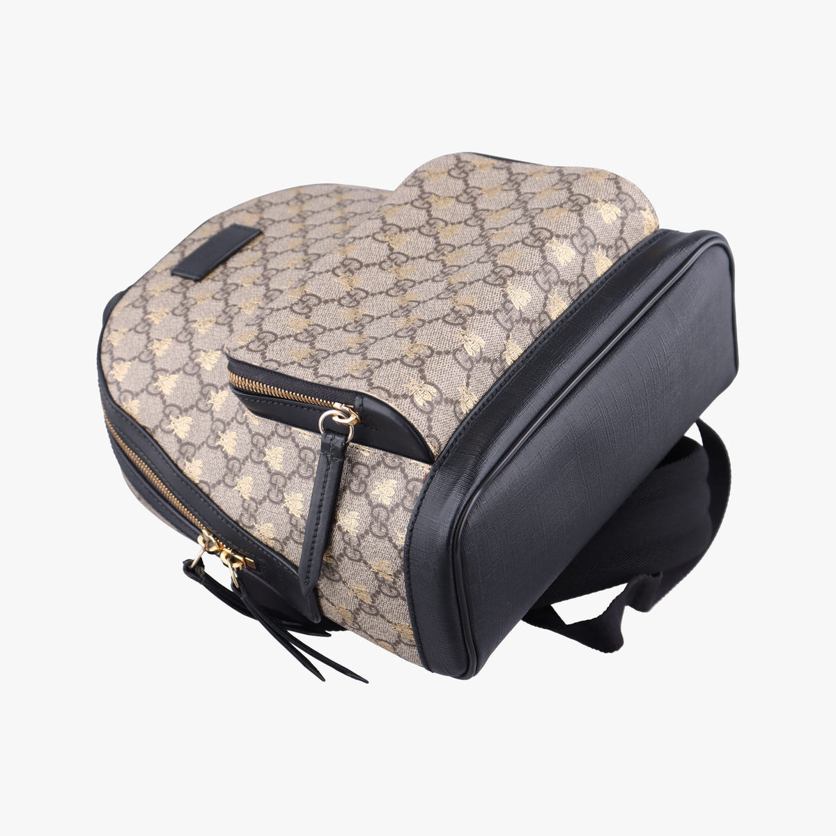 Pre-owned Gucci Bee GG Supreme beige×black PVC coated canvas×leather 427042 backpack/rucksack | stylenewstar