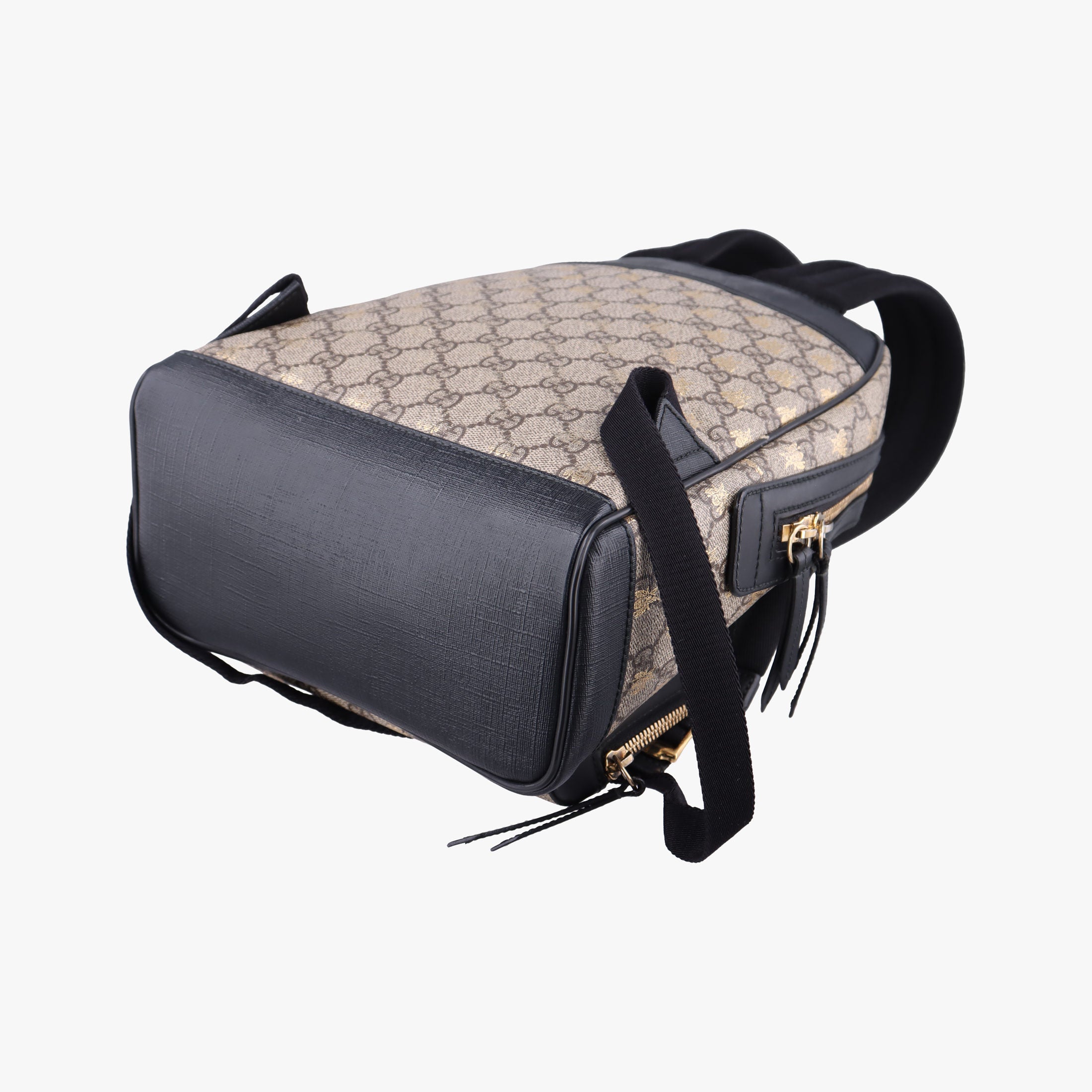 Pre-owned Gucci Bee GG Supreme beige×black PVC coated canvas×leather 427042 backpack/rucksack | stylenewstar