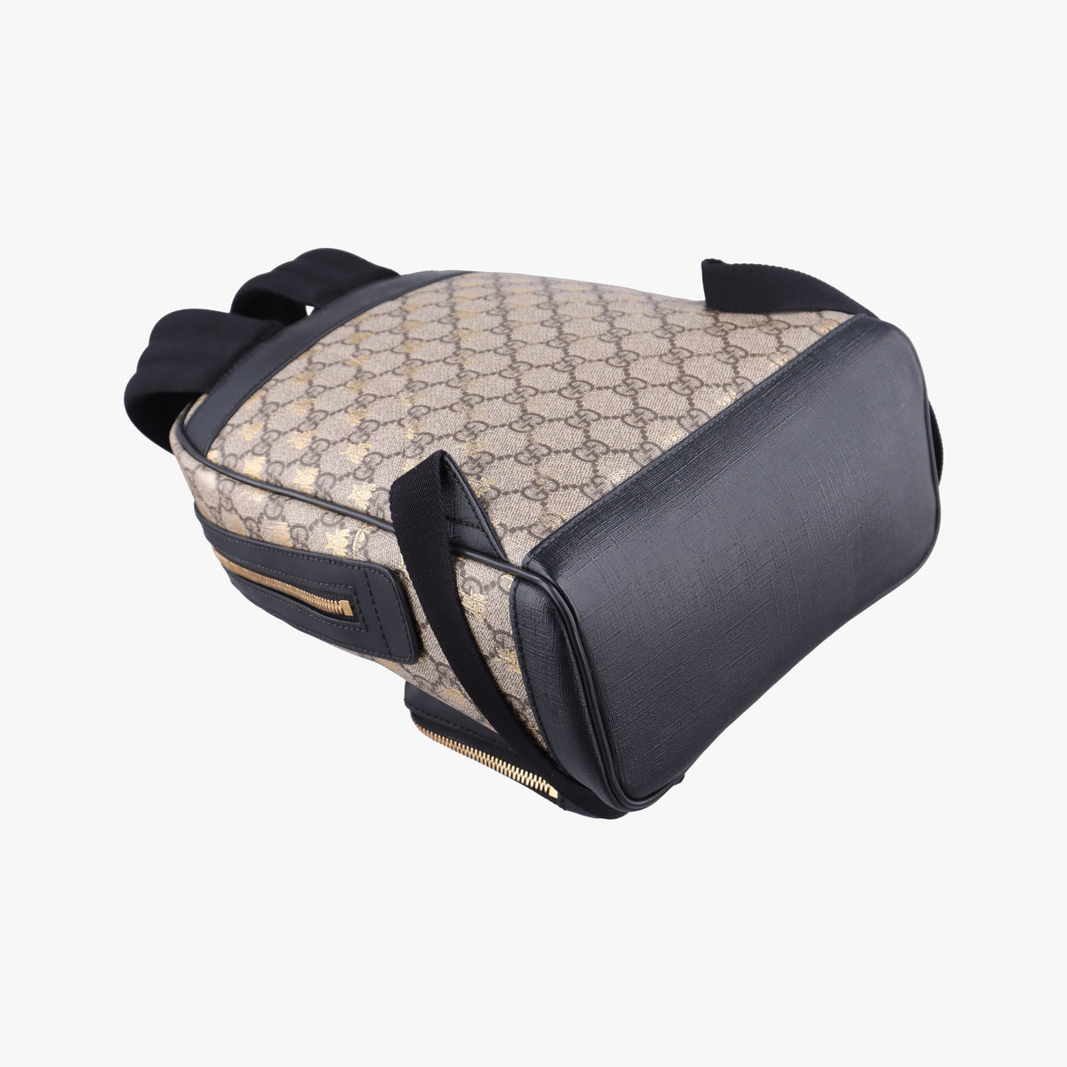 Pre-owned Gucci Bee GG Supreme beige×black PVC coated canvas×leather 427042 backpack/rucksack | stylenewstar