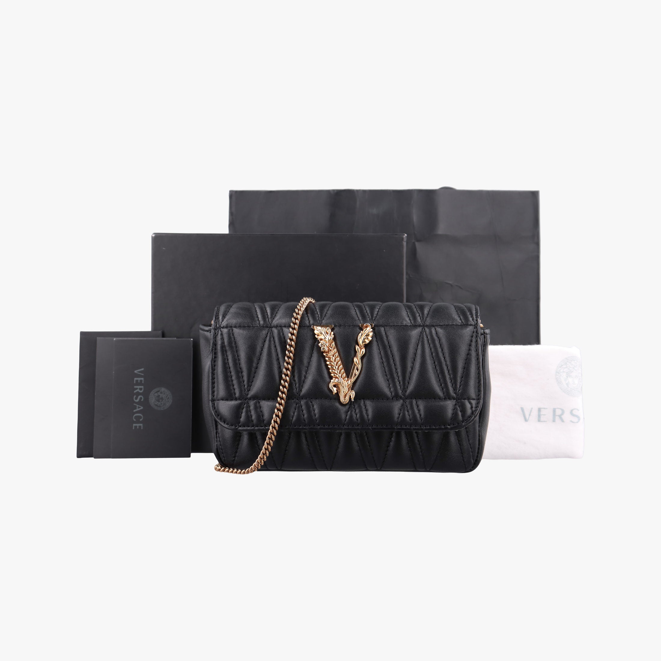 Pre-owned VERSACE Virtus Black Leather  shoulderbag | stylenewstar