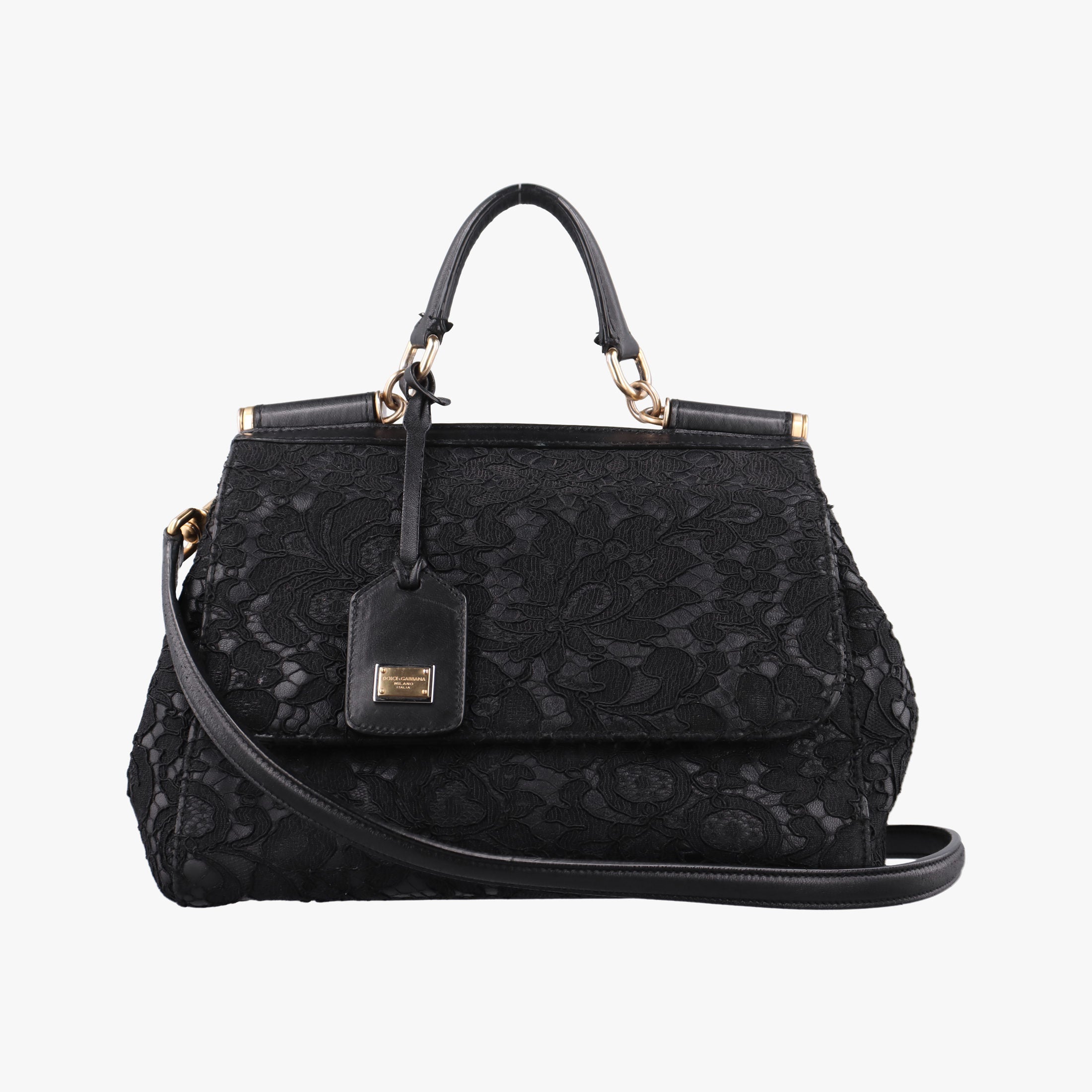 Pre-owned Dolce & Gabbana SICILY Black Leather×Crochet  shoulderbag | stylenewstar