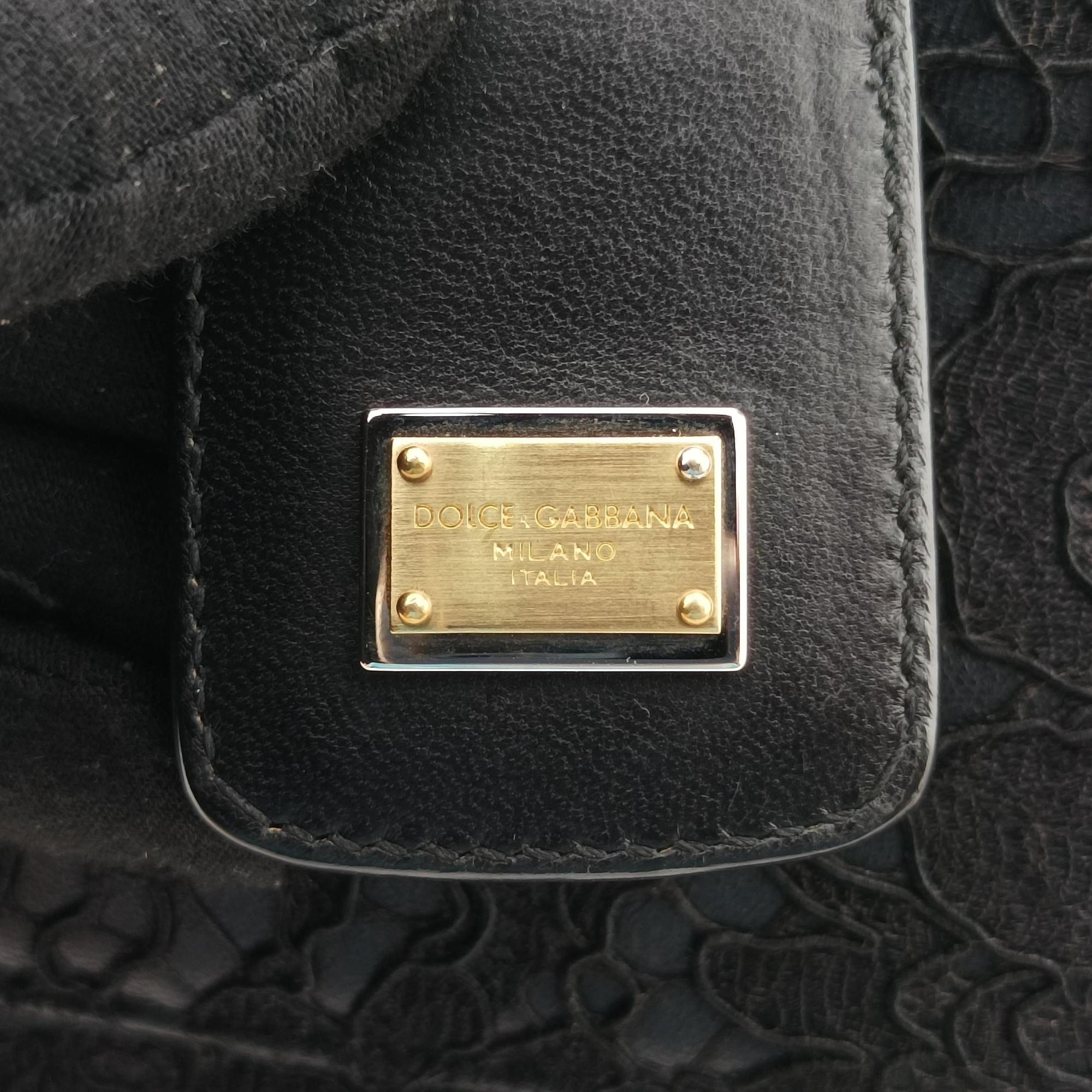Pre-owned Dolce & Gabbana SICILY Black Leather×Crochet  shoulderbag | stylenewstar