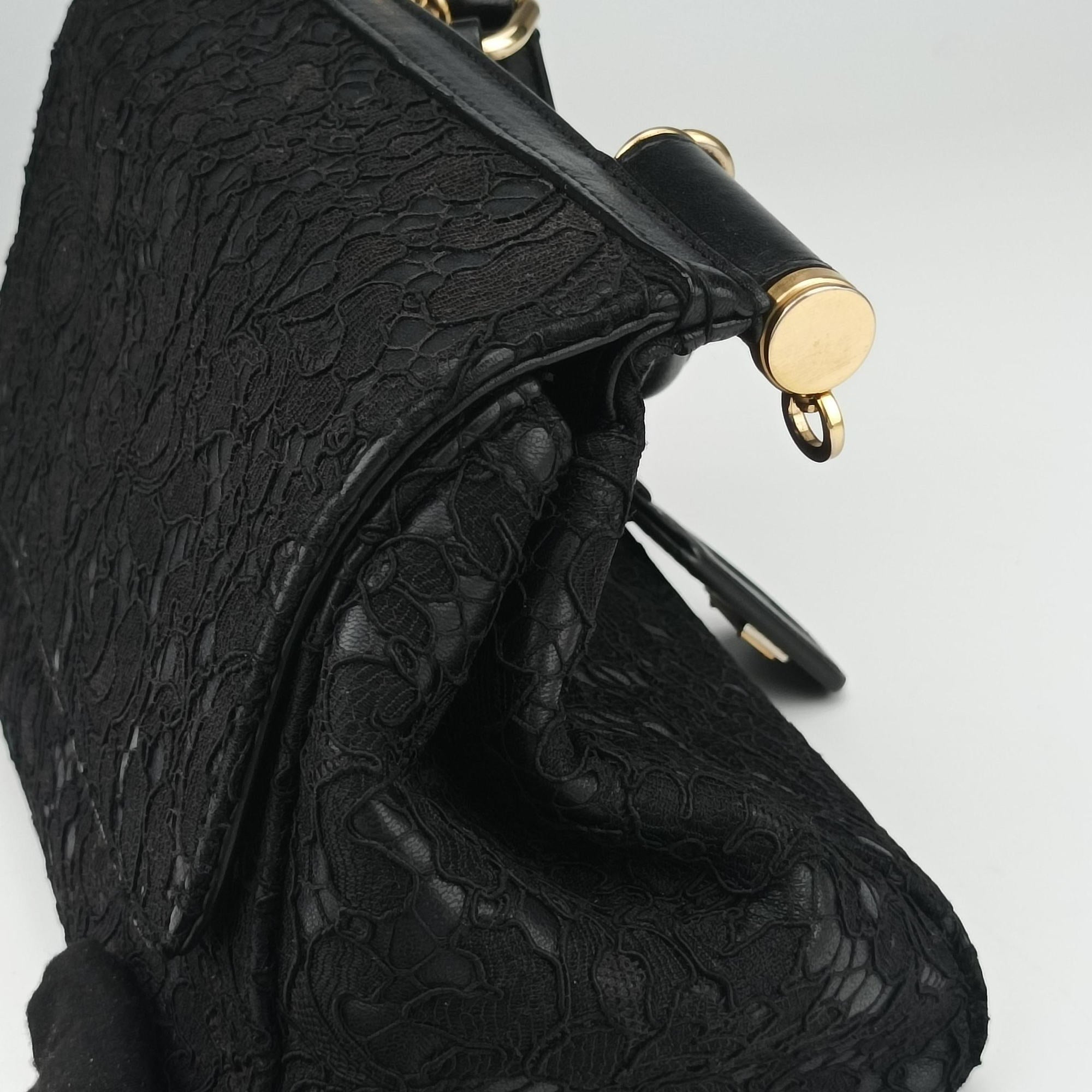 Pre-owned Dolce & Gabbana SICILY Black Leather×Crochet  shoulderbag | stylenewstar