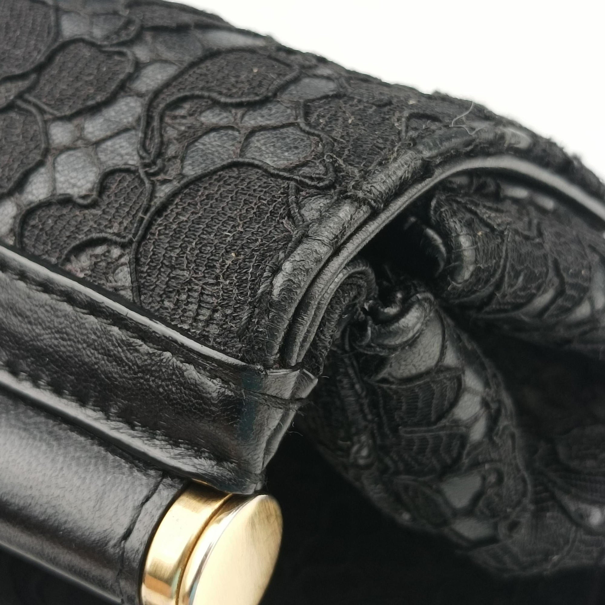 Pre-owned Dolce & Gabbana SICILY Black Leather×Crochet  shoulderbag | stylenewstar