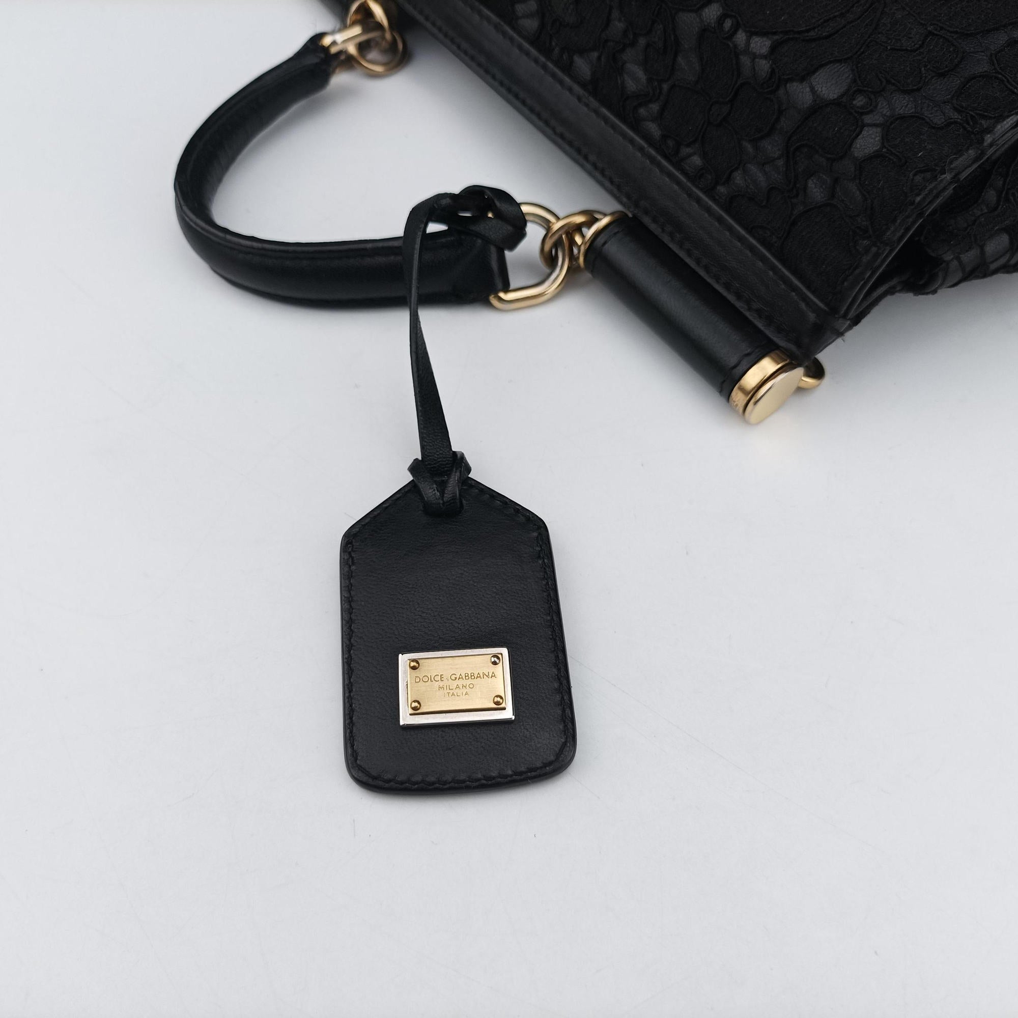 Pre-owned Dolce & Gabbana SICILY Black Leather×Crochet  shoulderbag | stylenewstar