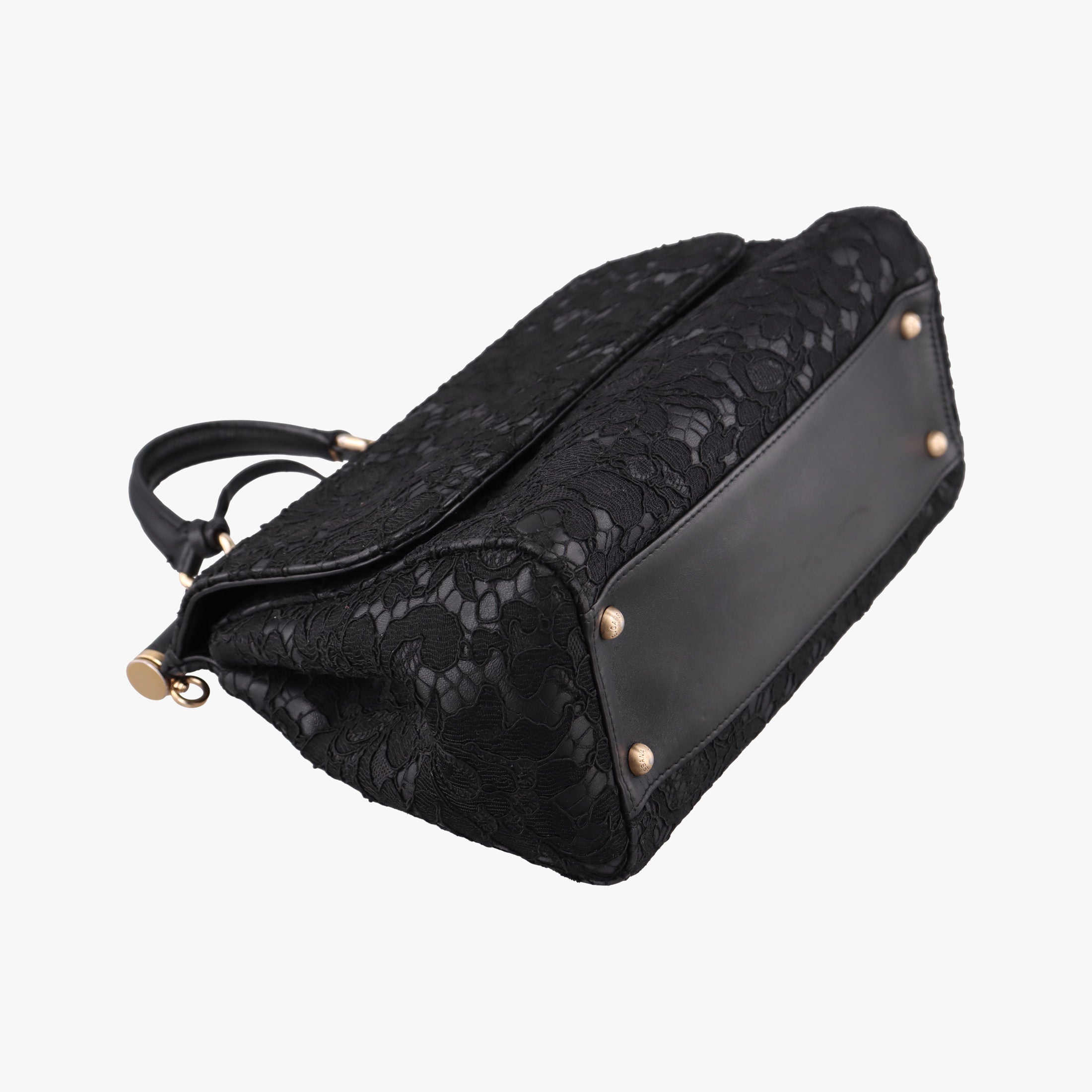 Pre-owned Dolce & Gabbana SICILY Black Leather×Crochet  shoulderbag | stylenewstar