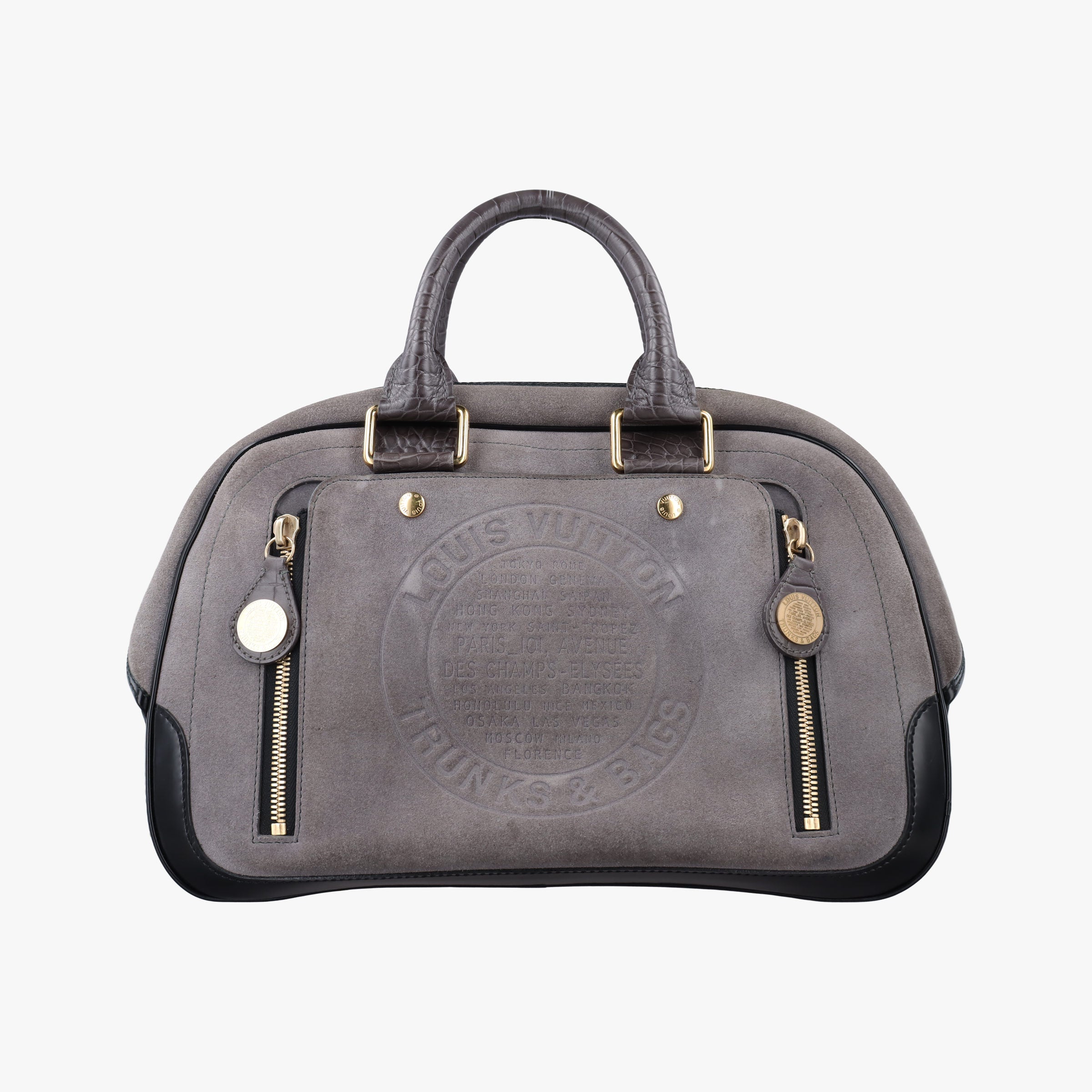 Vintage Louis Vuitton Havane Stamped Trunk Bowler Grey Suede× Leather M95237 handbag | stylenewstar
