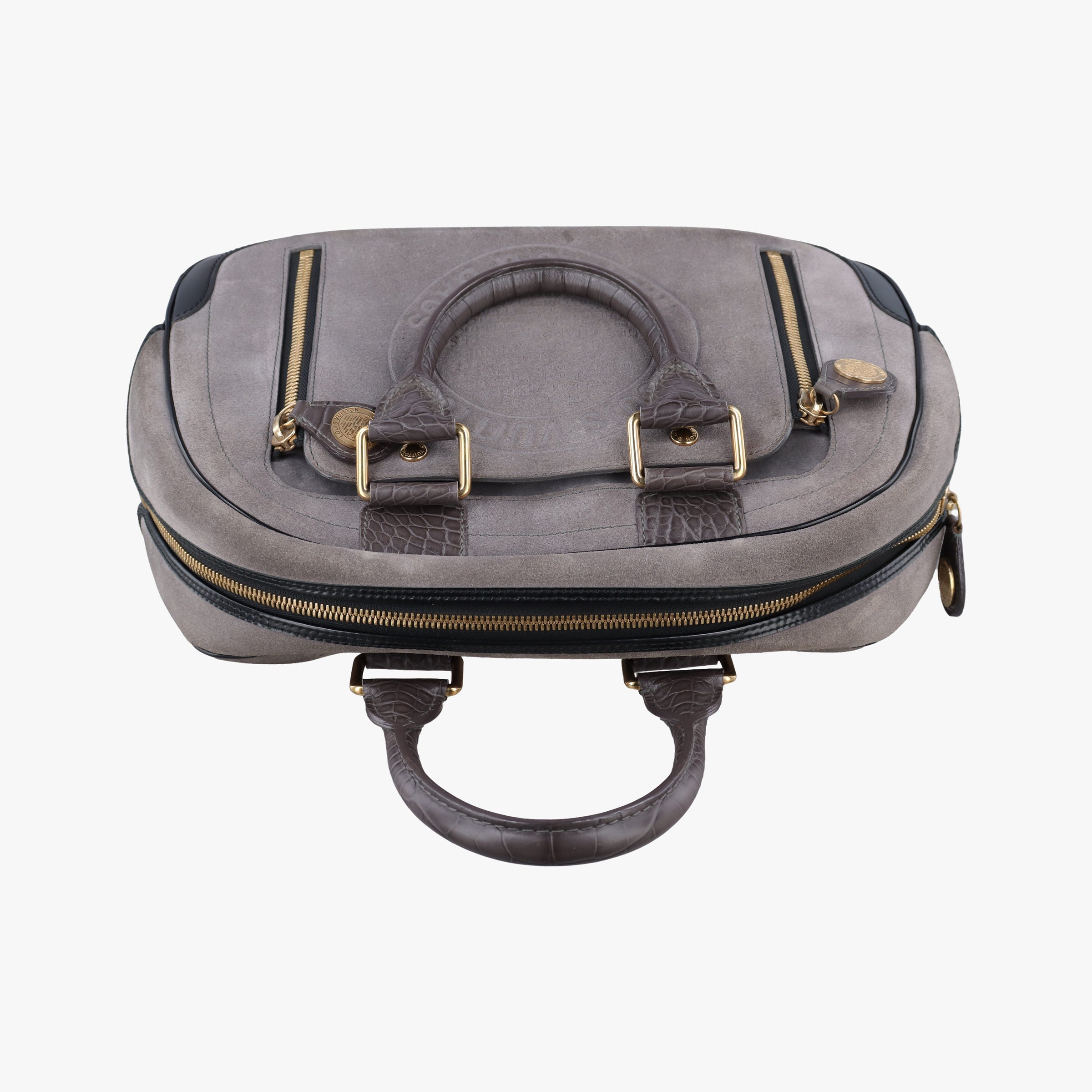 Vintage Louis Vuitton Havane Stamped Trunk Bowler Grey Suede× Leather M95237 handbag | stylenewstar