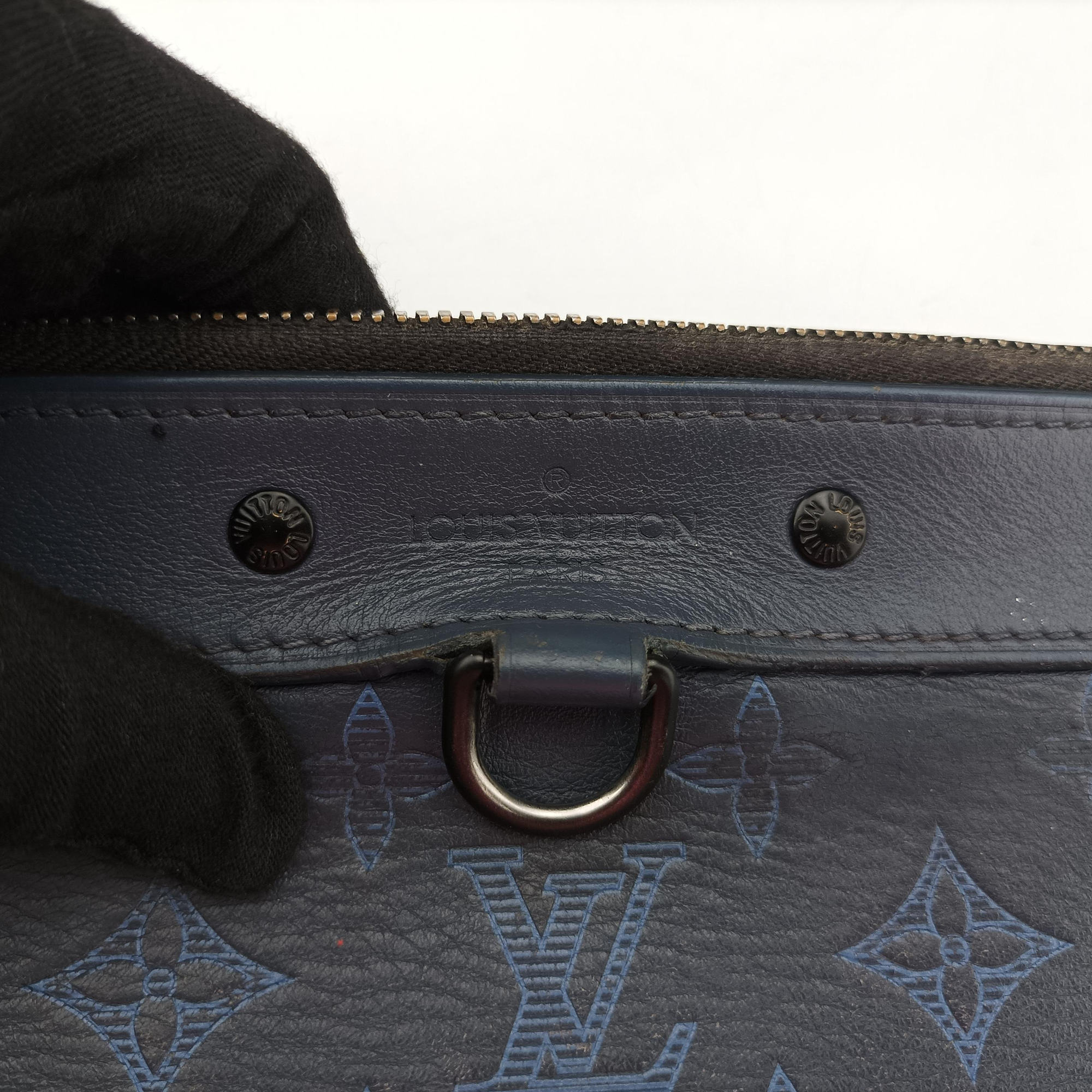 Vintage Louis Vuitton Discovery Pochette Gray Blue × Sky Blue Monogram Shadow M80425 clutchbag | stylenewstar