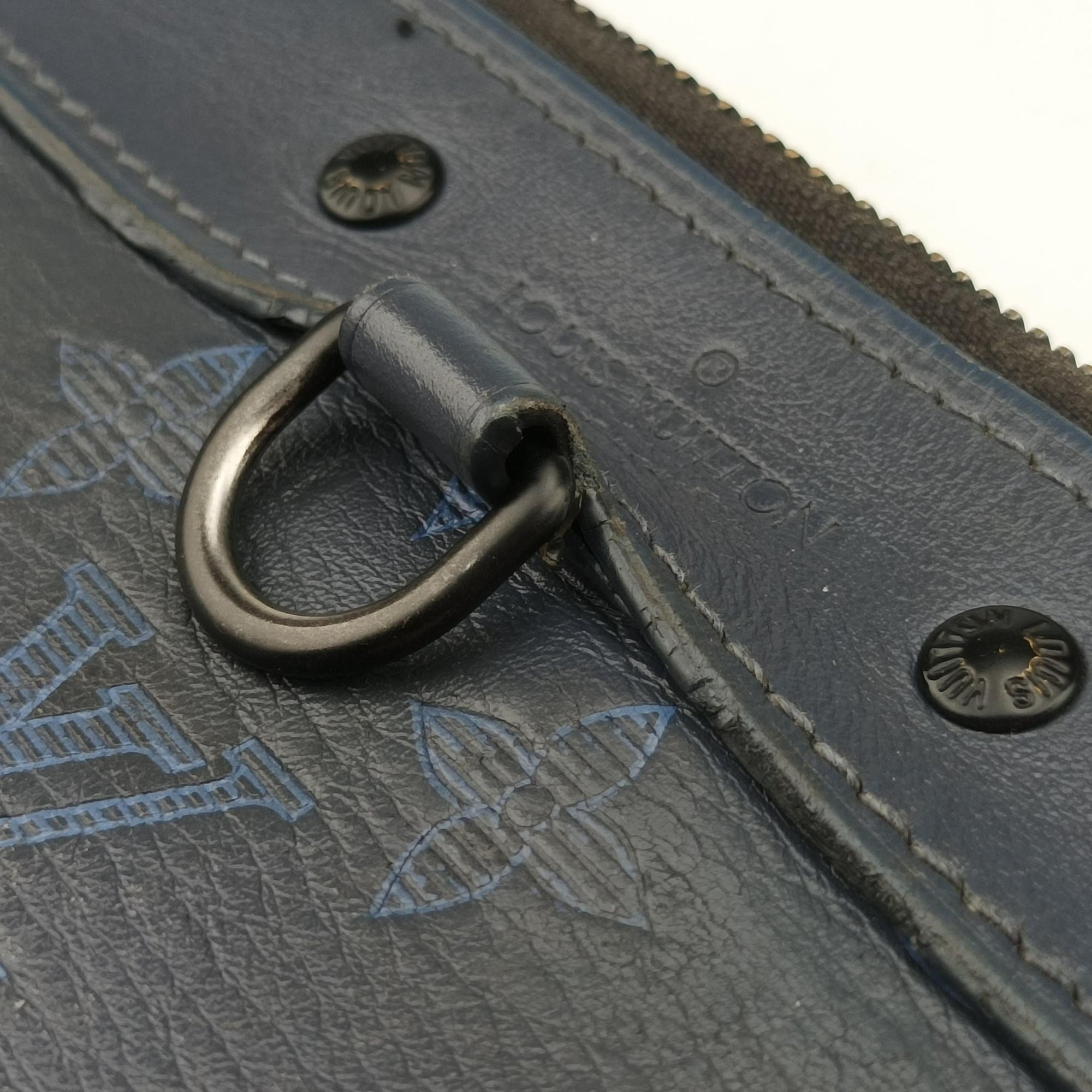 Vintage Louis Vuitton Discovery Pochette Gray Blue × Sky Blue Monogram Shadow M80425 clutchbag | stylenewstar