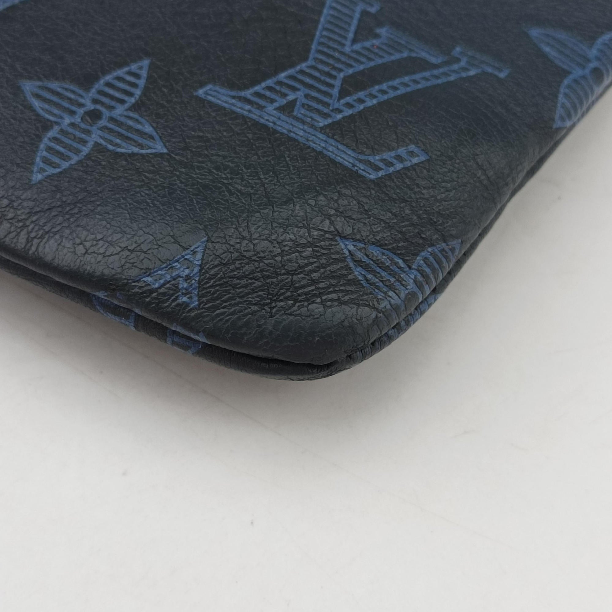 Vintage Louis Vuitton Discovery Pochette Gray Blue × Sky Blue Monogram Shadow M80425 clutchbag | stylenewstar