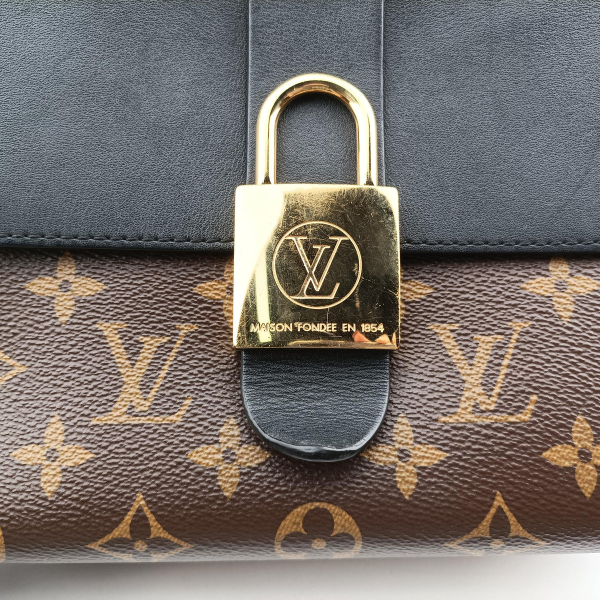 Secondhand Louis Vuitton Rocky BB Brown×black Monogram canvas×calf leather M44797 handbag | stylenewstar