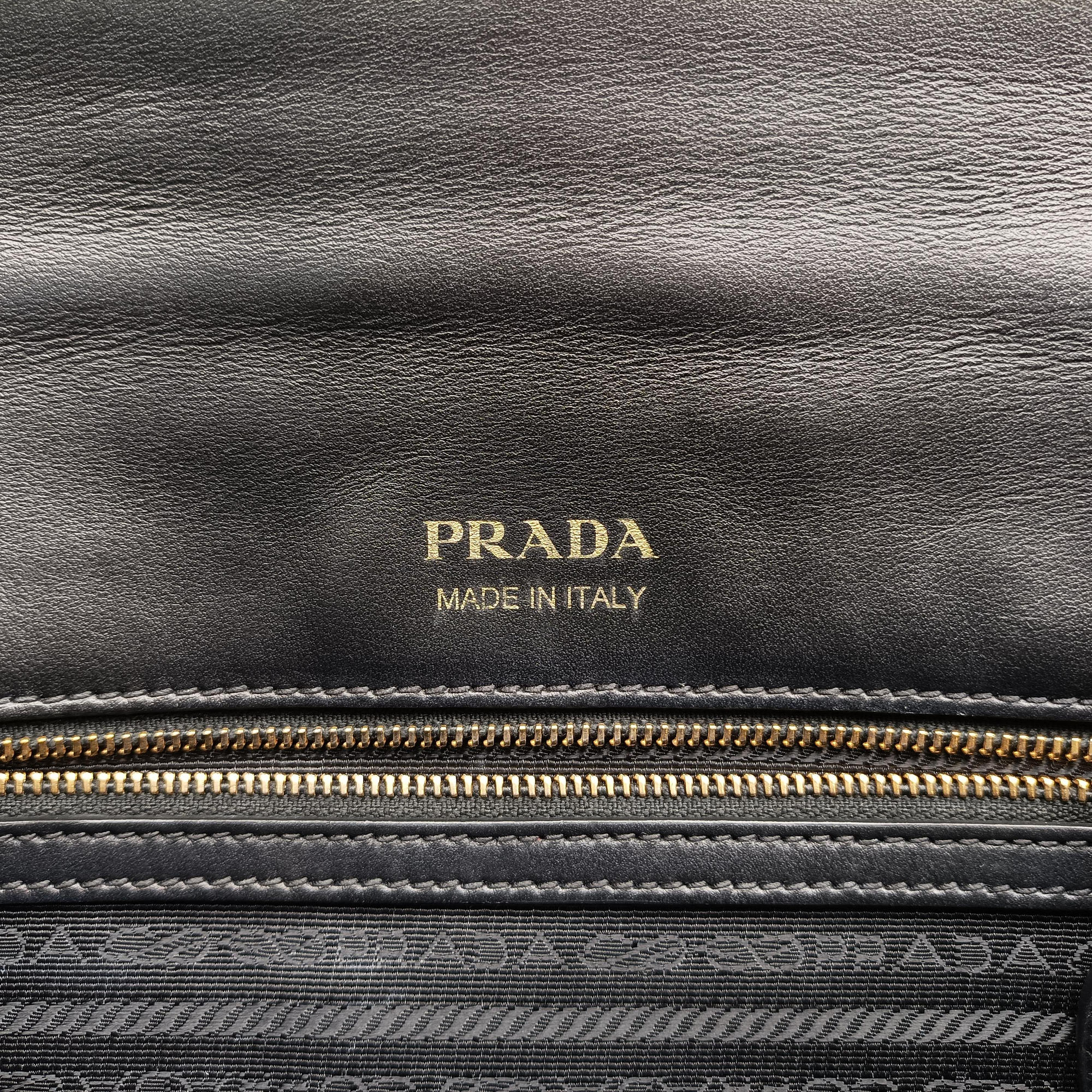 Pre-owned Prada Plex Ribbon black×green×grey Leather 1BD067 shoulderbag | stylenewstar
