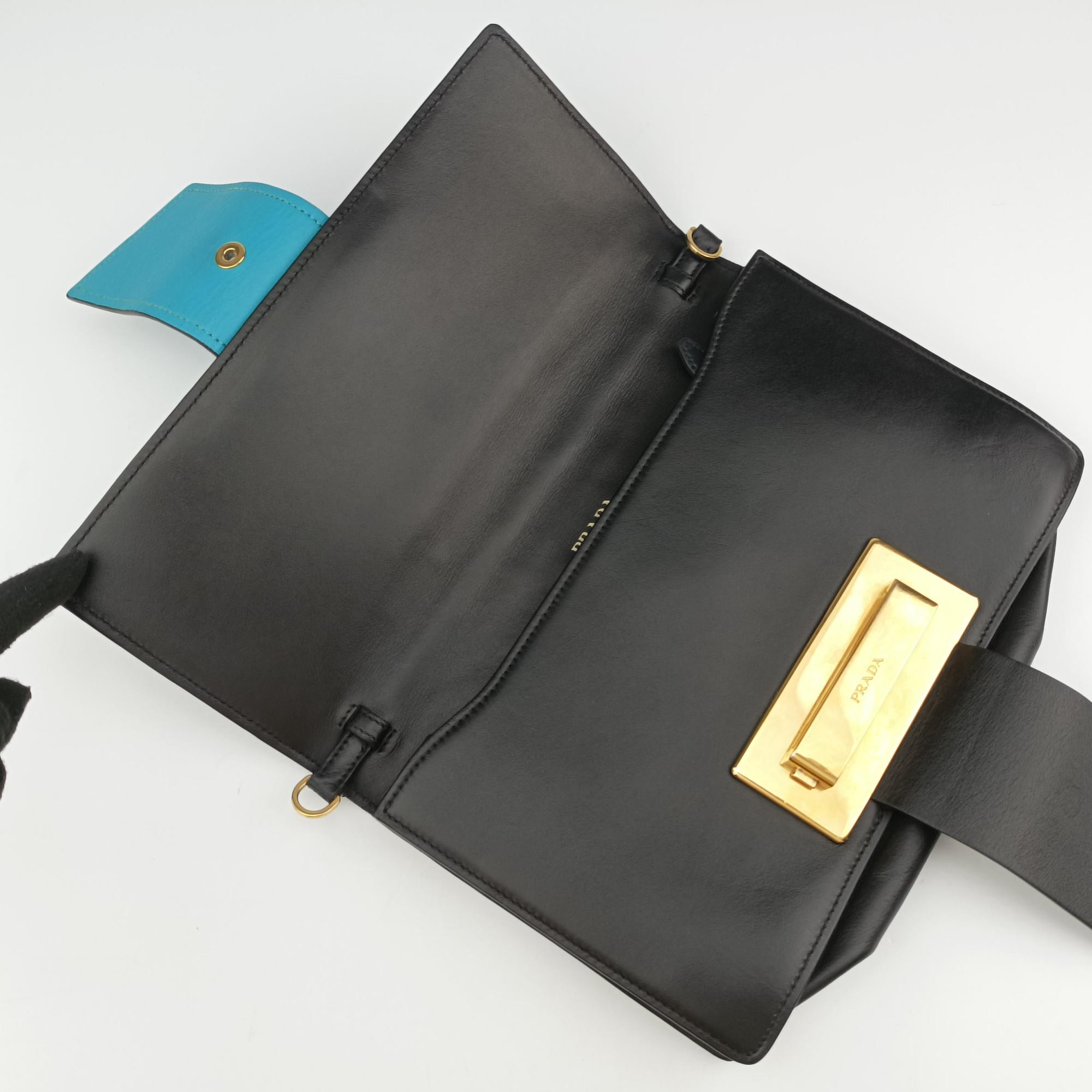 Pre-owned Prada Plex Ribbon black×green×grey Leather 1BD067 shoulderbag | stylenewstar