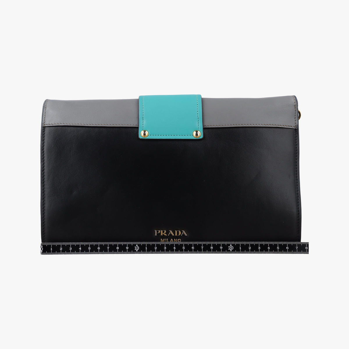Pre-owned Prada Plex Ribbon black×green×grey Leather 1BD067 shoulderbag | stylenewstar