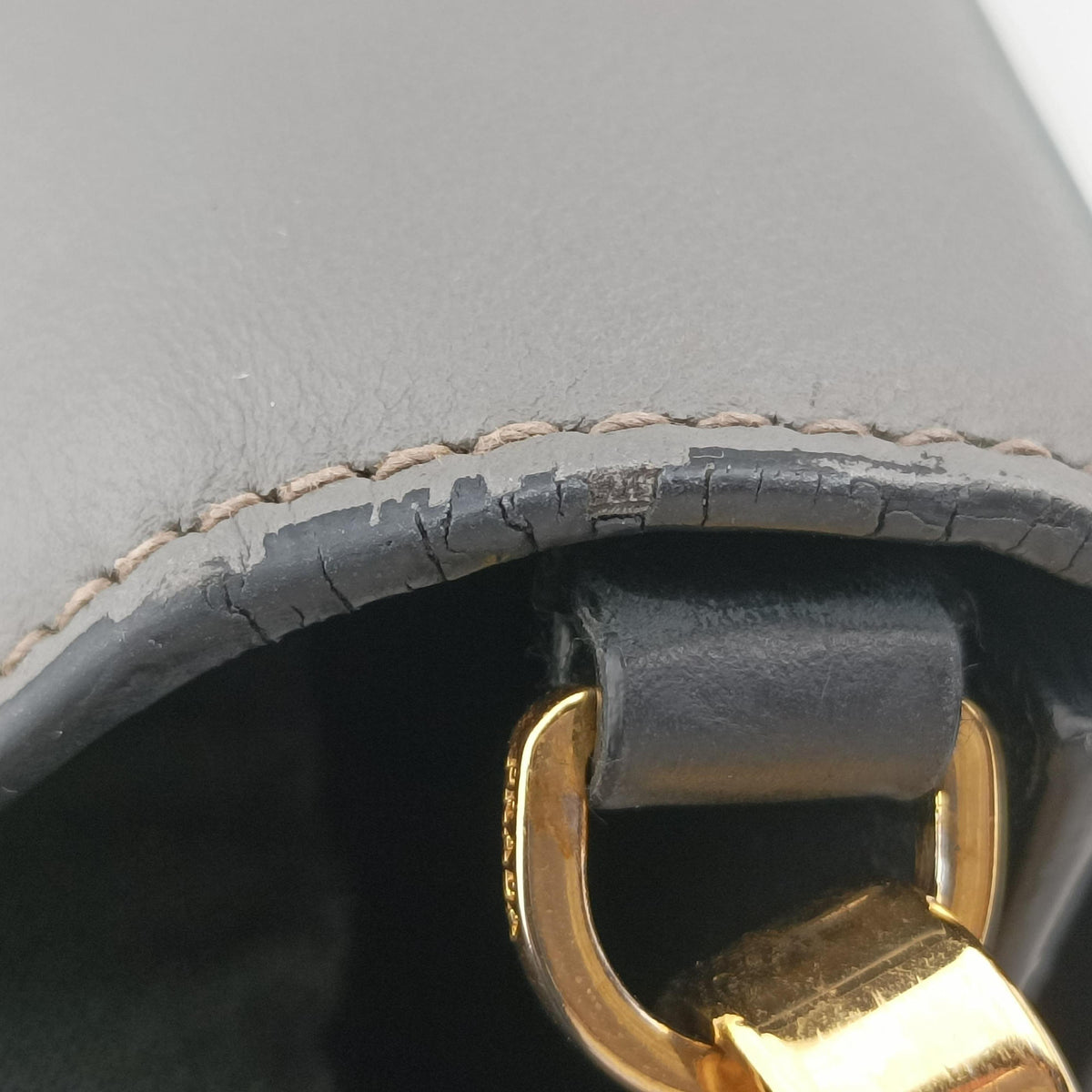Pre-owned Prada Plex Ribbon black×green×grey Leather 1BD067 shoulderbag | stylenewstar