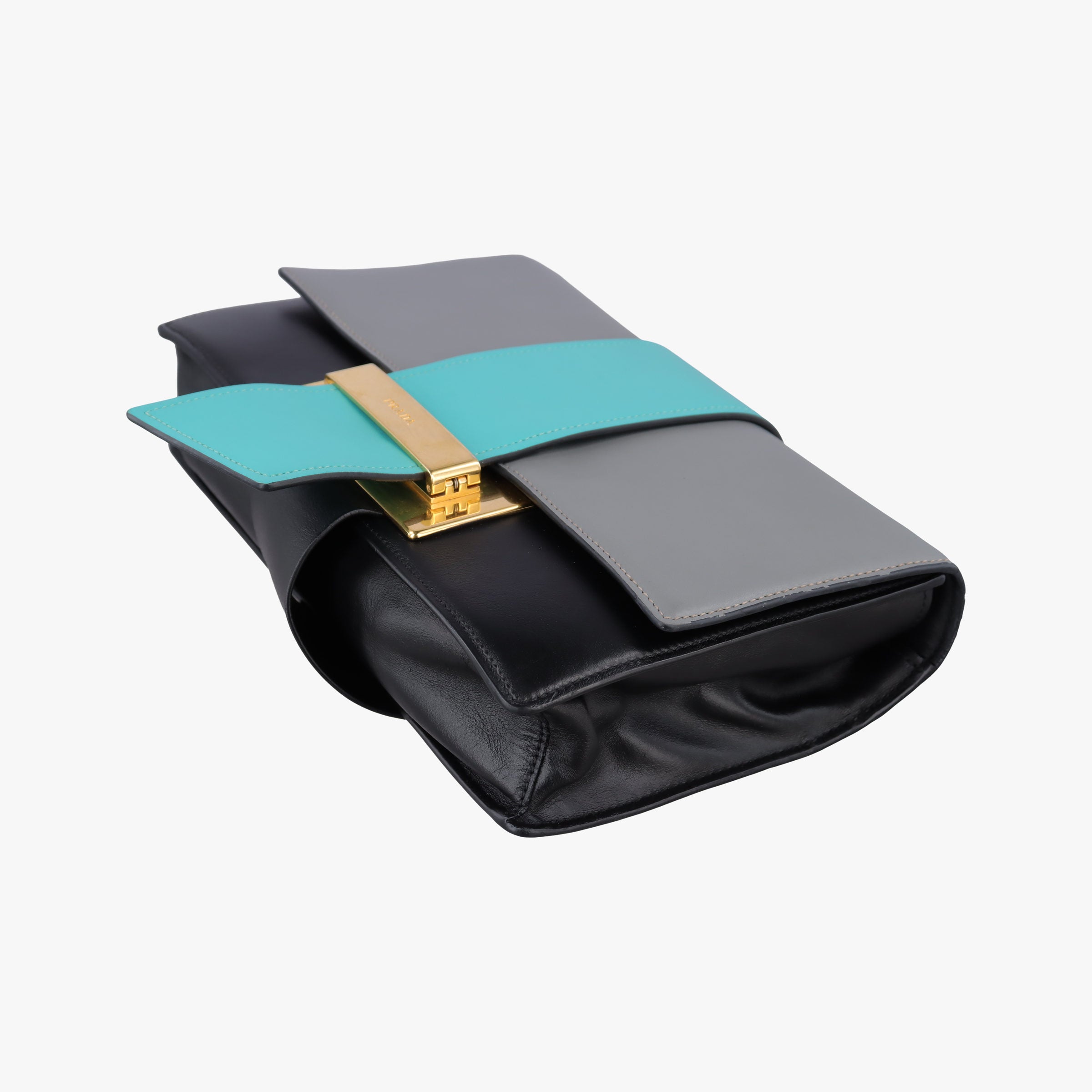 Pre-owned Prada Plex Ribbon black×green×grey Leather 1BD067 shoulderbag | stylenewstar