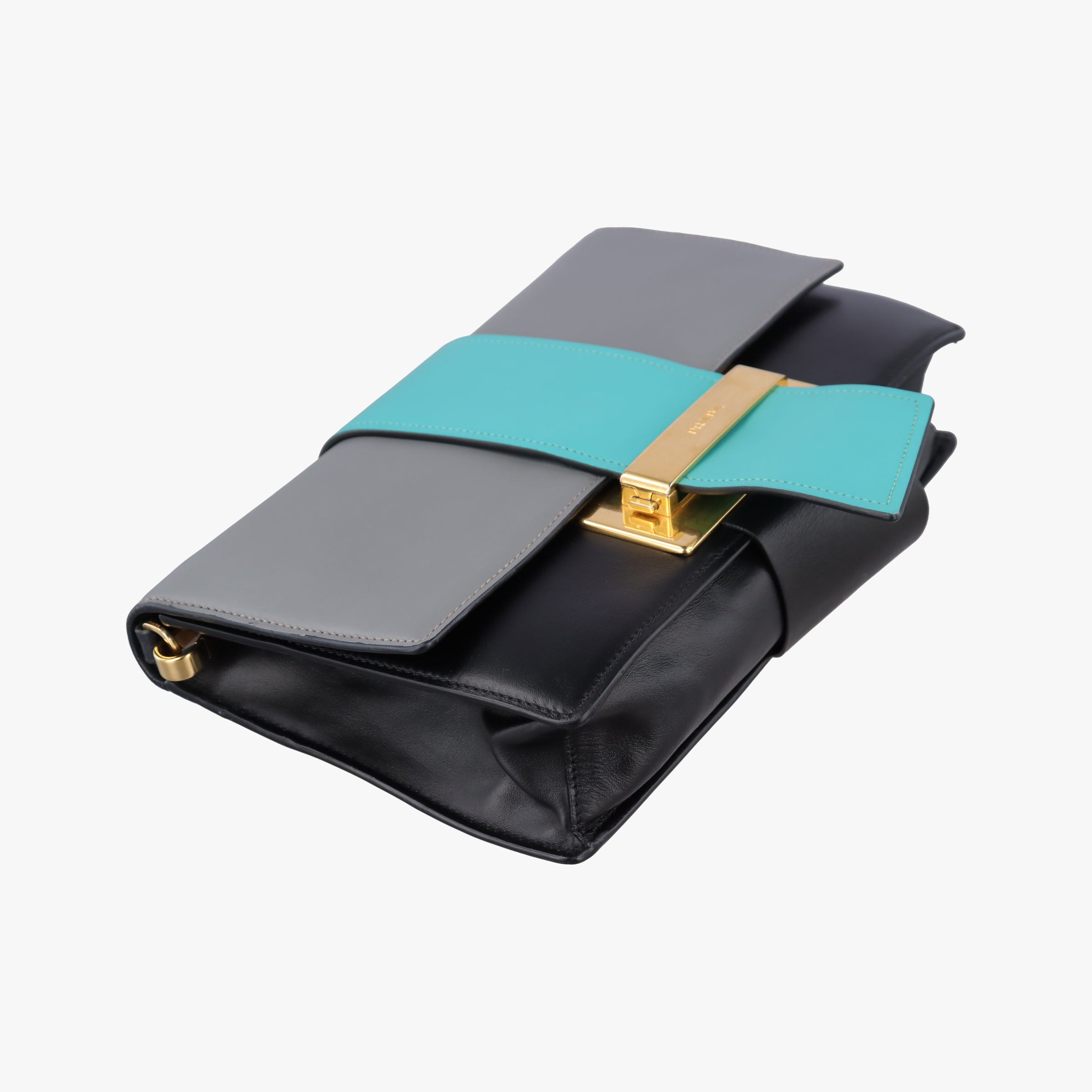 Pre-owned Prada Plex Ribbon black×green×grey Leather 1BD067 shoulderbag | stylenewstar