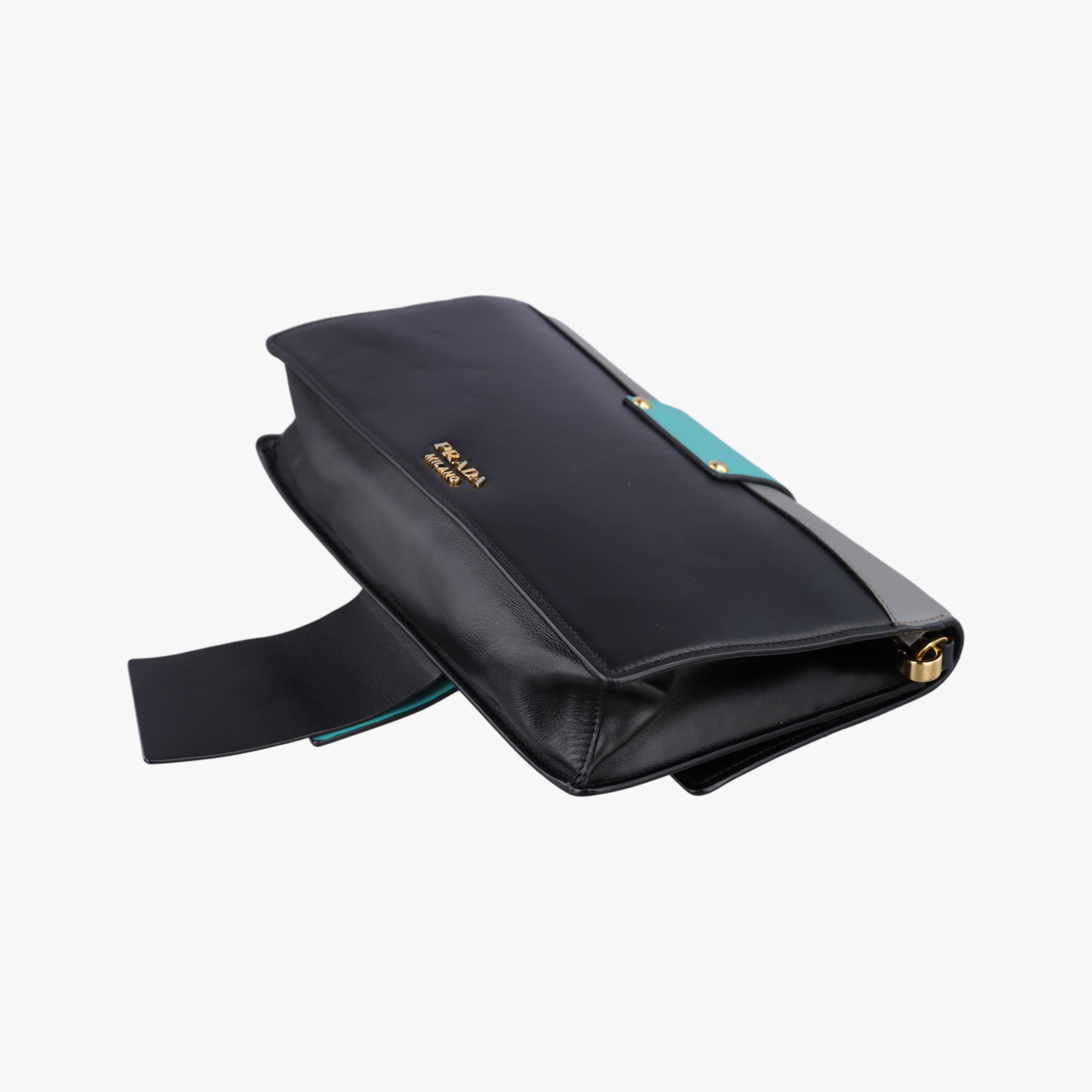 Pre-owned Prada Plex Ribbon black×green×grey Leather 1BD067 shoulderbag | stylenewstar